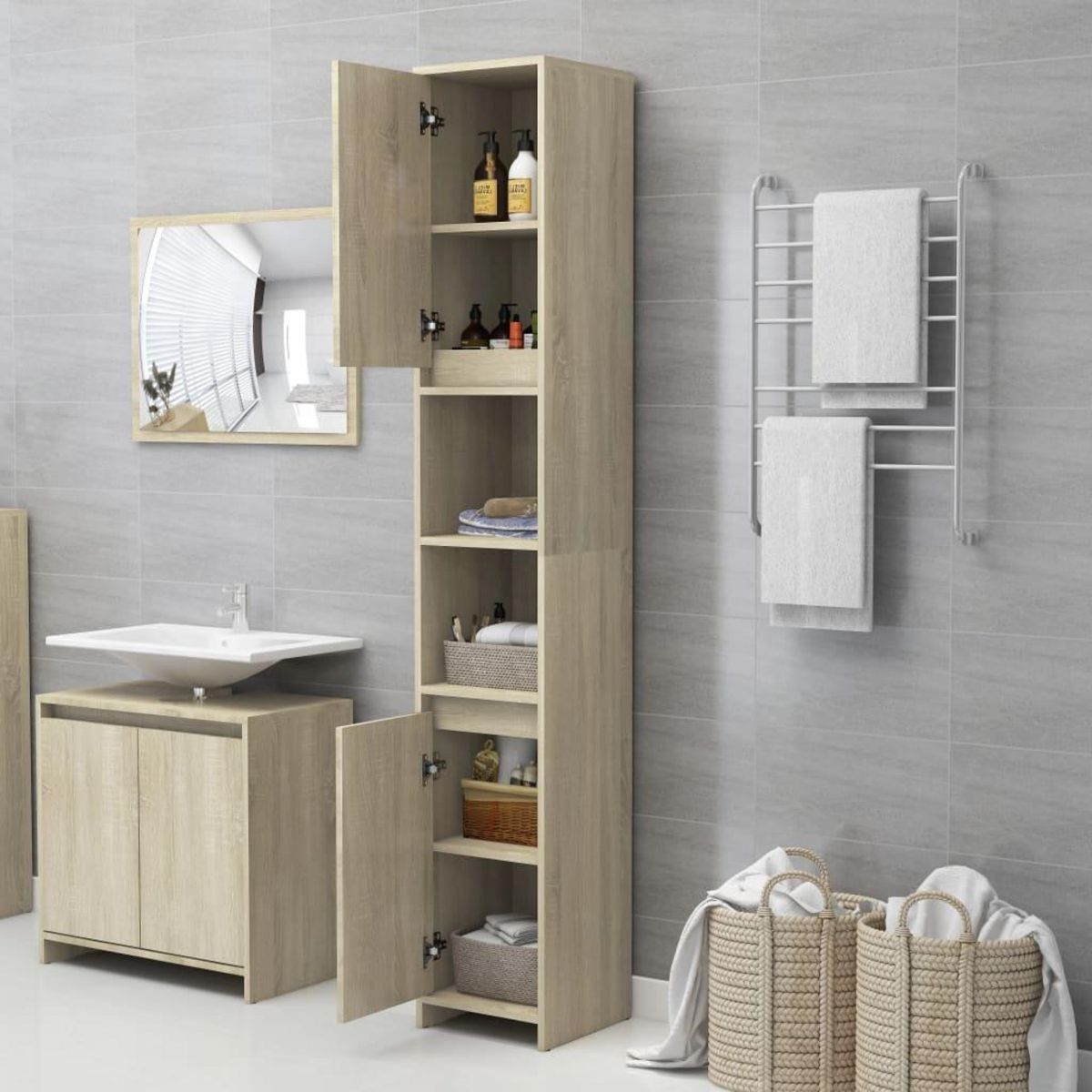 VIDAXL Armoire de salle de bain Chene sonoma Bois d'ingenierie
