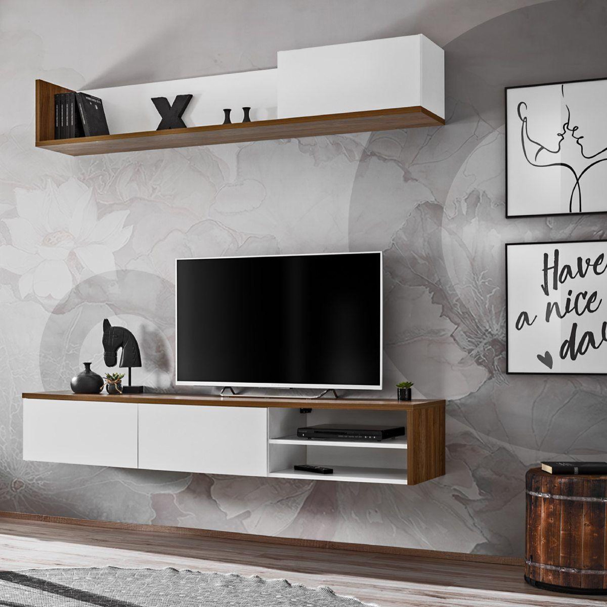 Paris Prix Ensemble meuble tv  dallas  180cm blanc & chêne