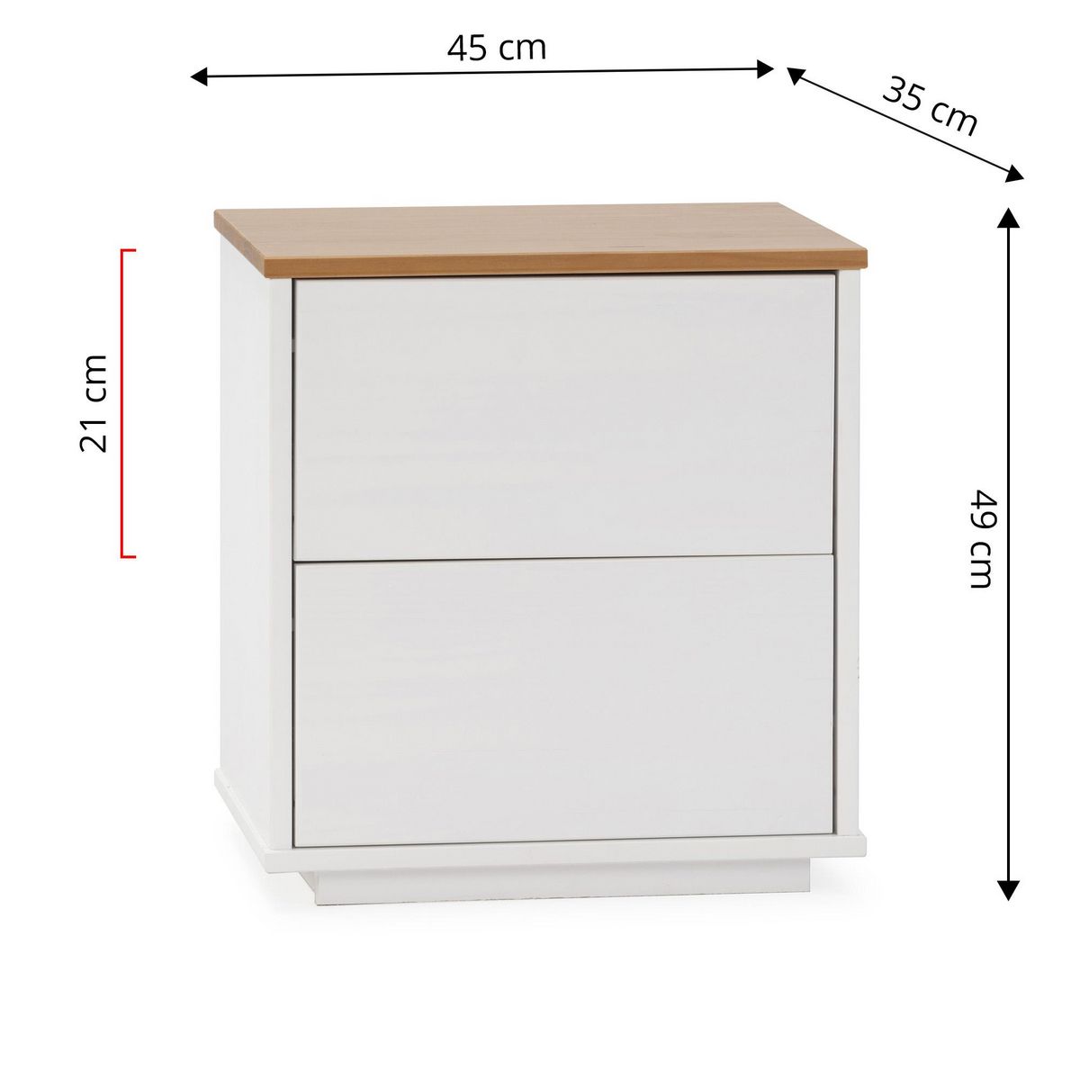 VS VENTA-STOCK Table de chevet Bob 2 tiroirs blanc/chêne, bois massif