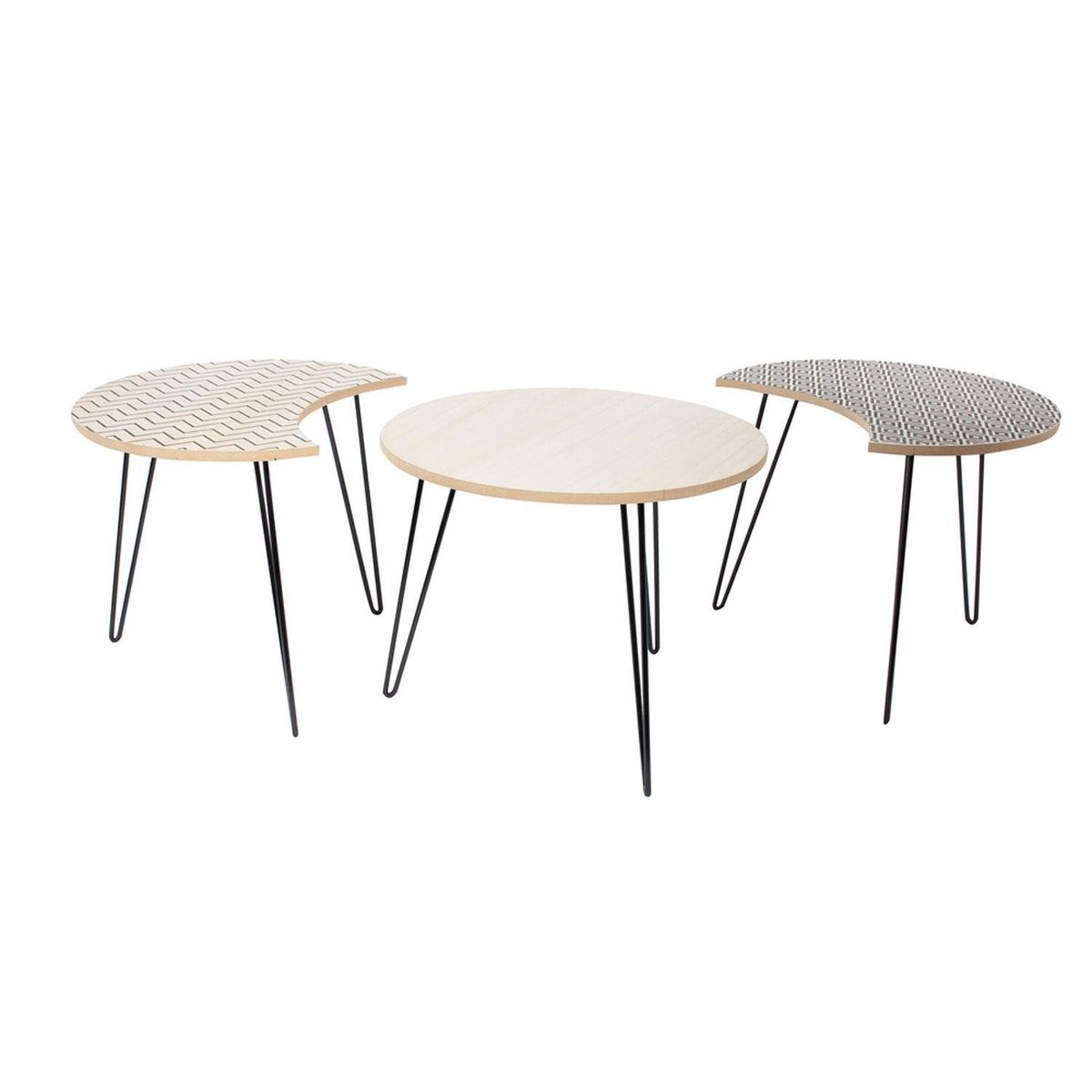 The Home Deco Factory Trio de Tables Gigognes - Beige et Noire - H. 36cm