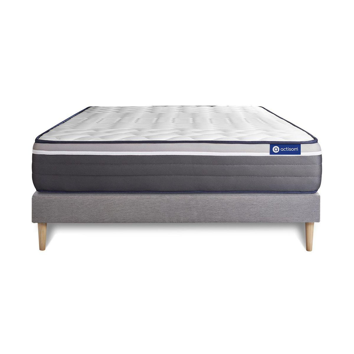 ACTISOM Ensemble matelas ACTIMEMO PLUS 200x200 Mémoire de forme Maxi épaisseur 7zones de confort + sommier KIT gris