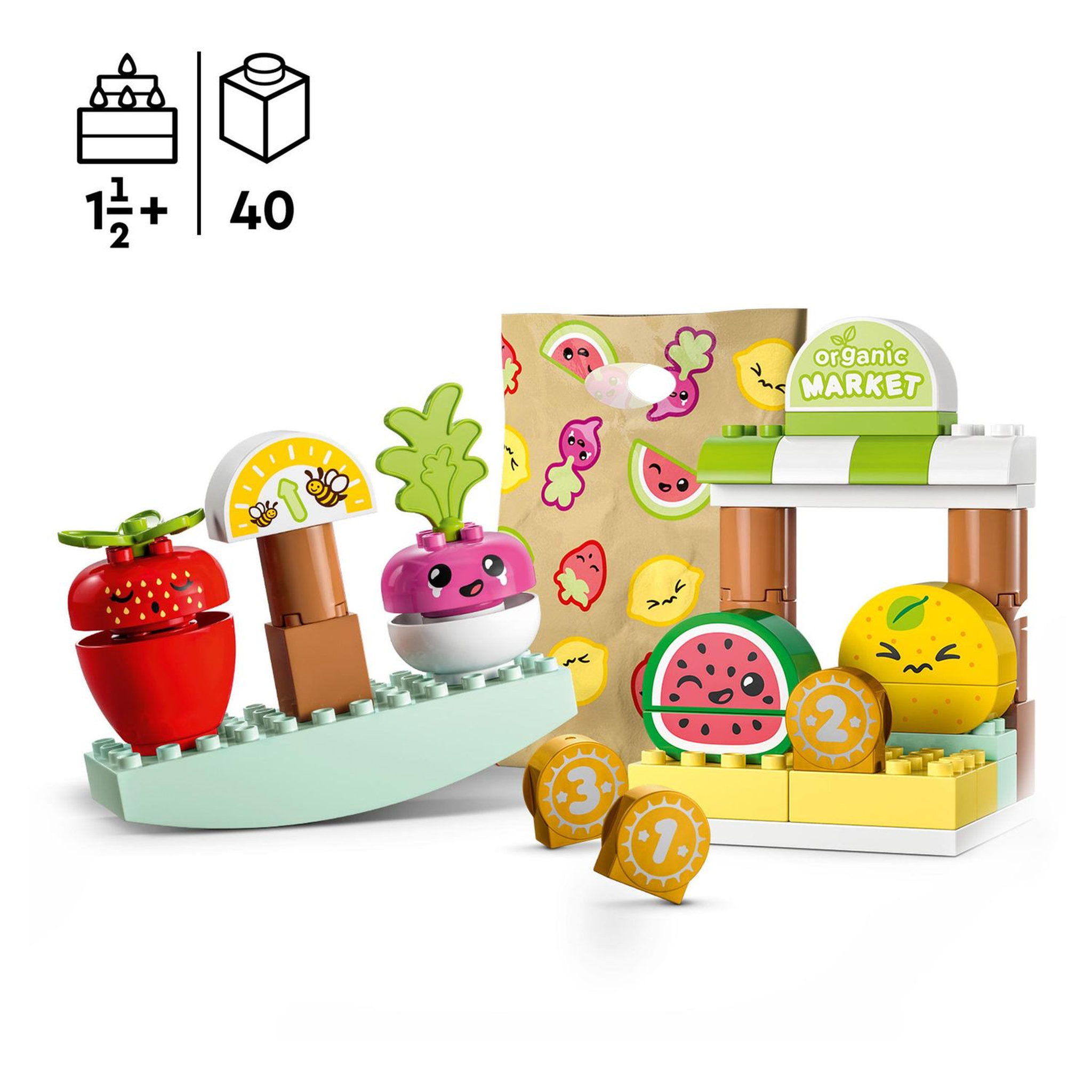 Voir la diapositive 4 : LEGO DUPLO 10983 - Le marché bio, Jeu sur la Nourriture, Fruits et Légumes, Apprentissage des Chiffres, Jouets Éducatifs à Empiler, Enfants