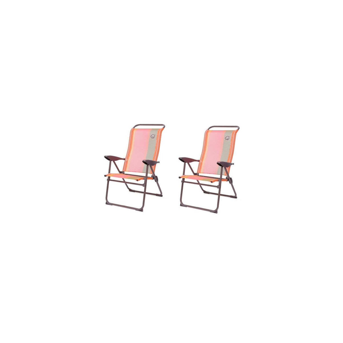 O'Camp Lot de 2 fauteuils de camping 5 positions - O'Camp - Orange - Dimensions : 70 x 62 x 105 cm