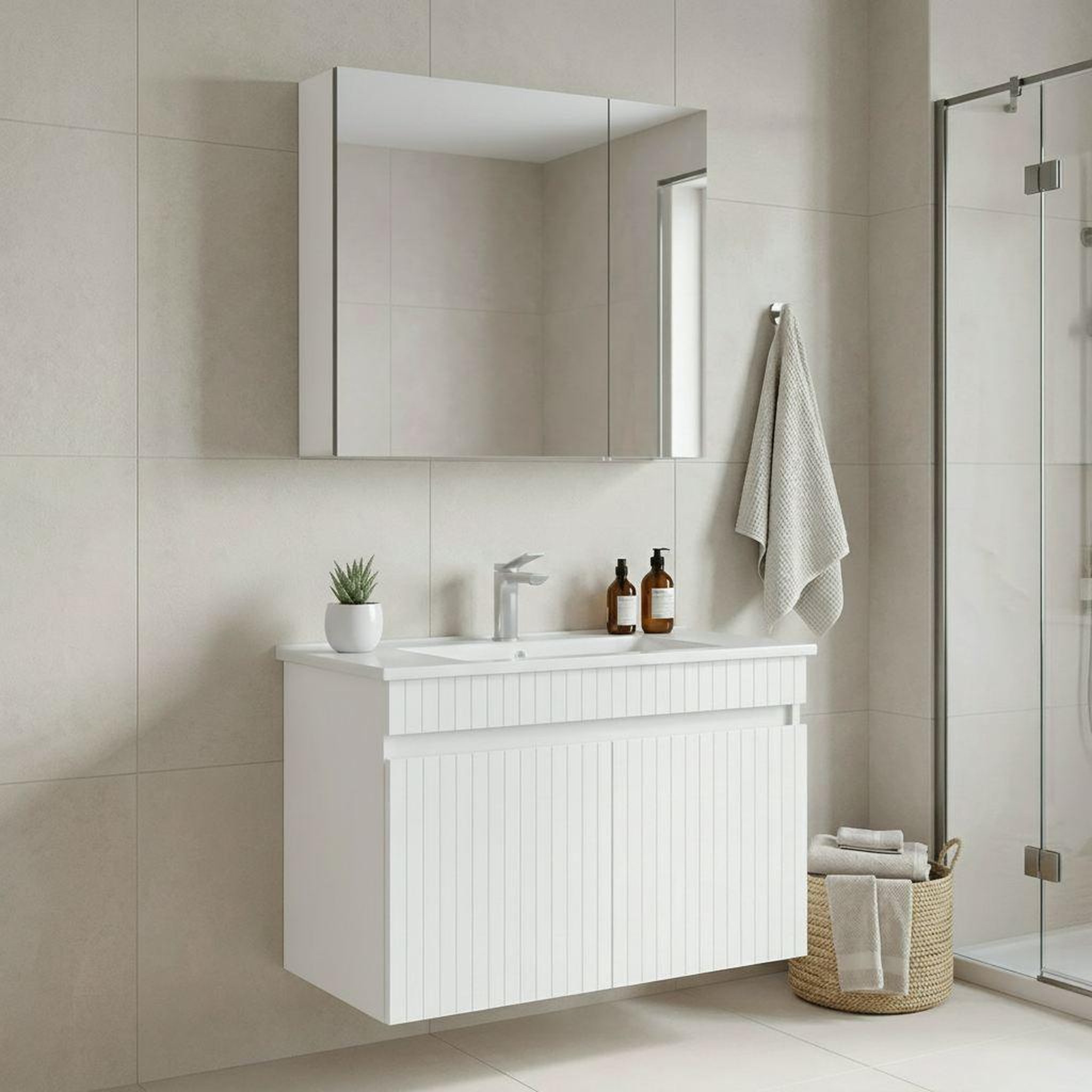Voir la diapositive 2 : Habitat et Jardin Meuble avec simple vasque et miroir  tivoli 85  - 85 x 45 x 57 cm - matte white
