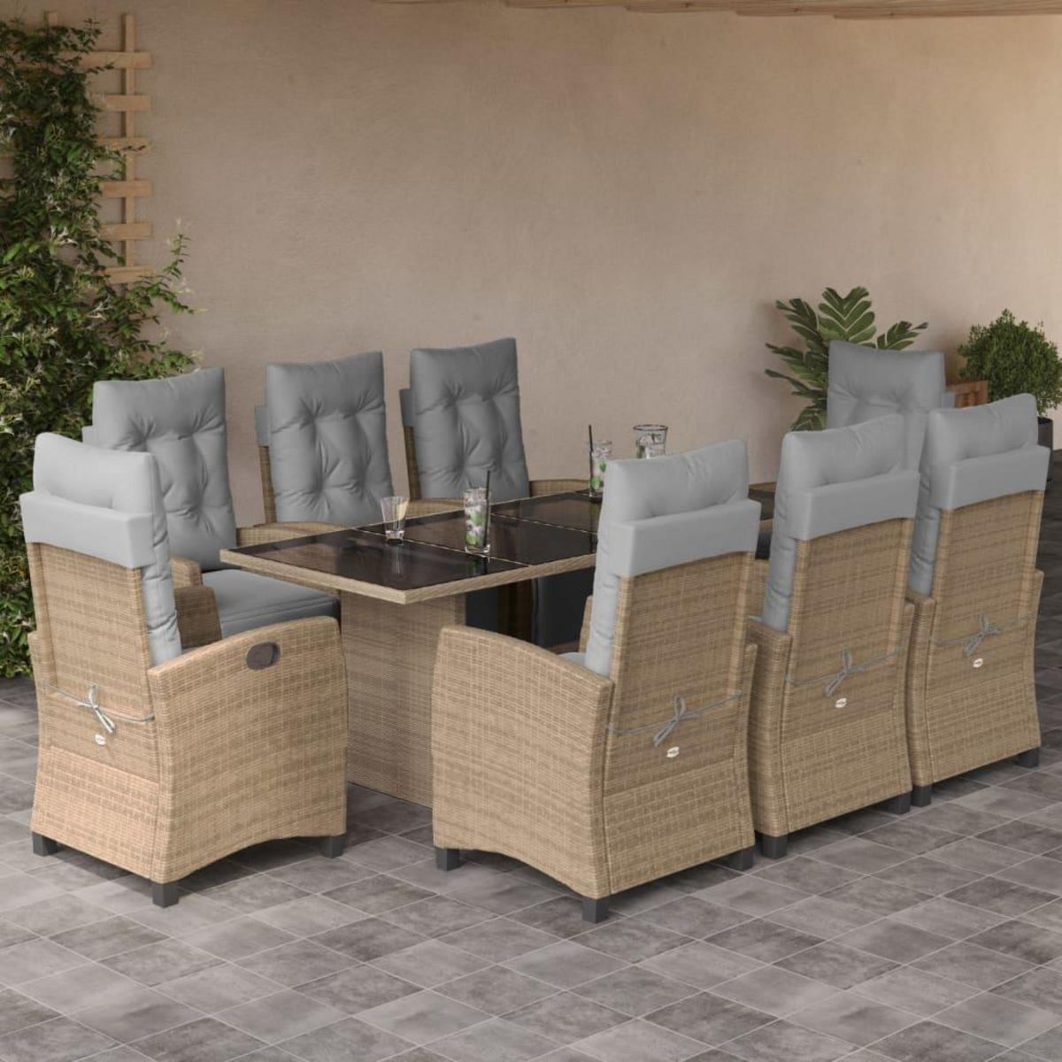 VIDAXL Ensemble a manger de jardin et coussins 9 pcs melange beige