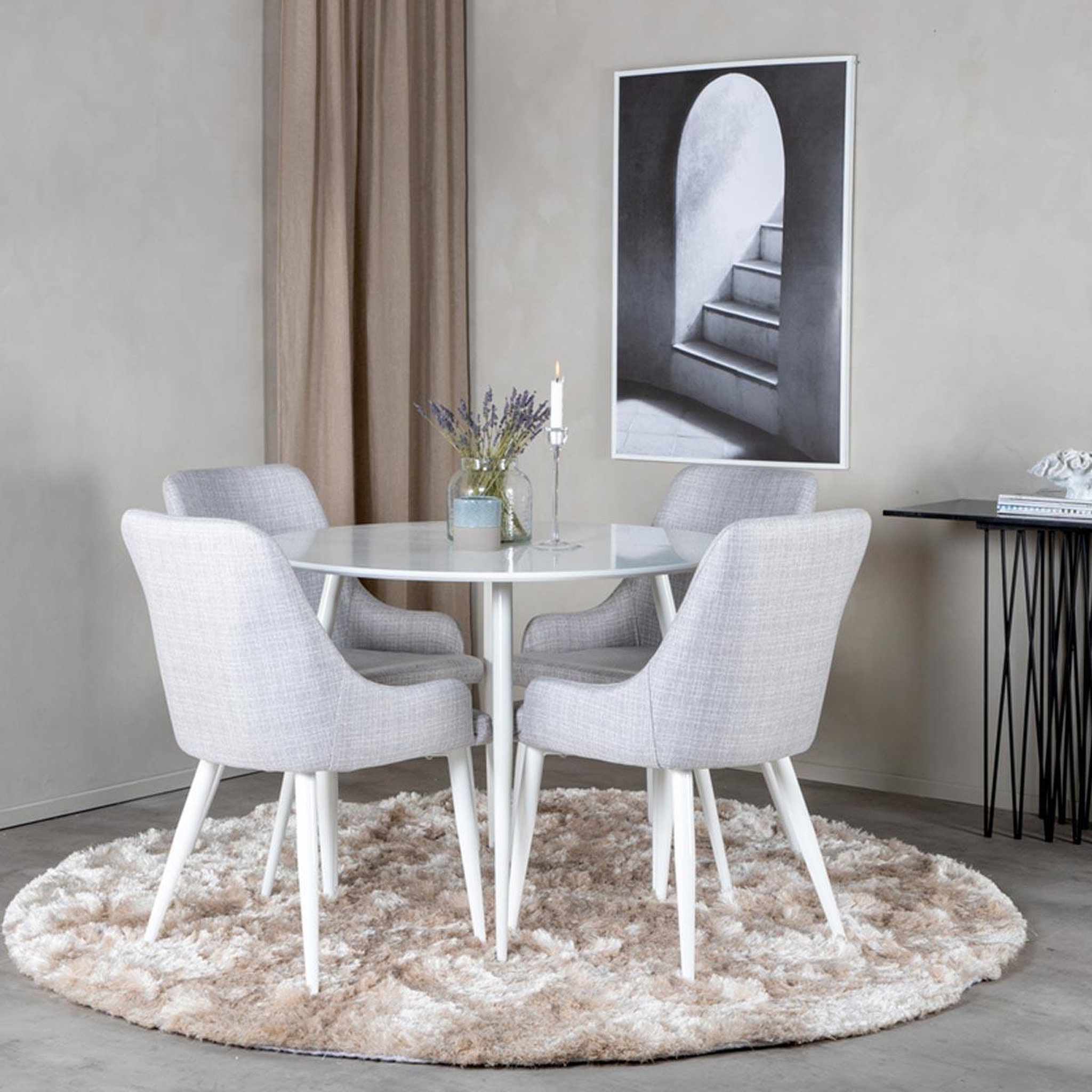 Voir la diapositive 3 : Paris Prix Ensemble table à manger & 4 chaises  plaza  100cm blanc & gris