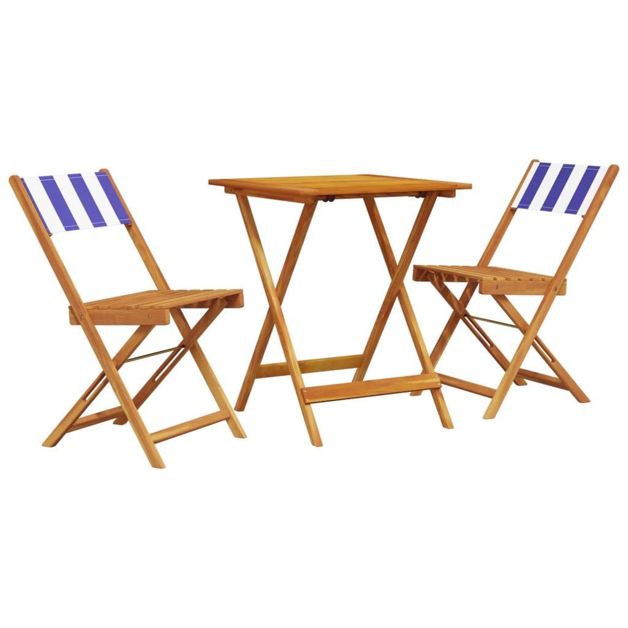 Voir la diapositive 2 : VIDAXL Ensemble de bistro 3 pcs bleu et blanc tissu et bois massif