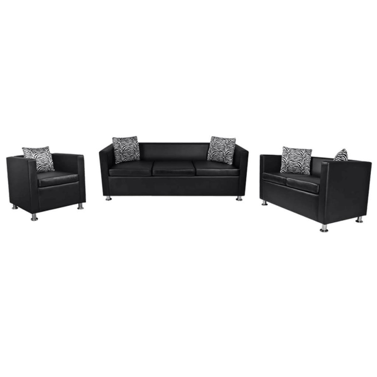 VIDAXL Jeu de canape a 2 places et a 3 places et fauteuil Noir