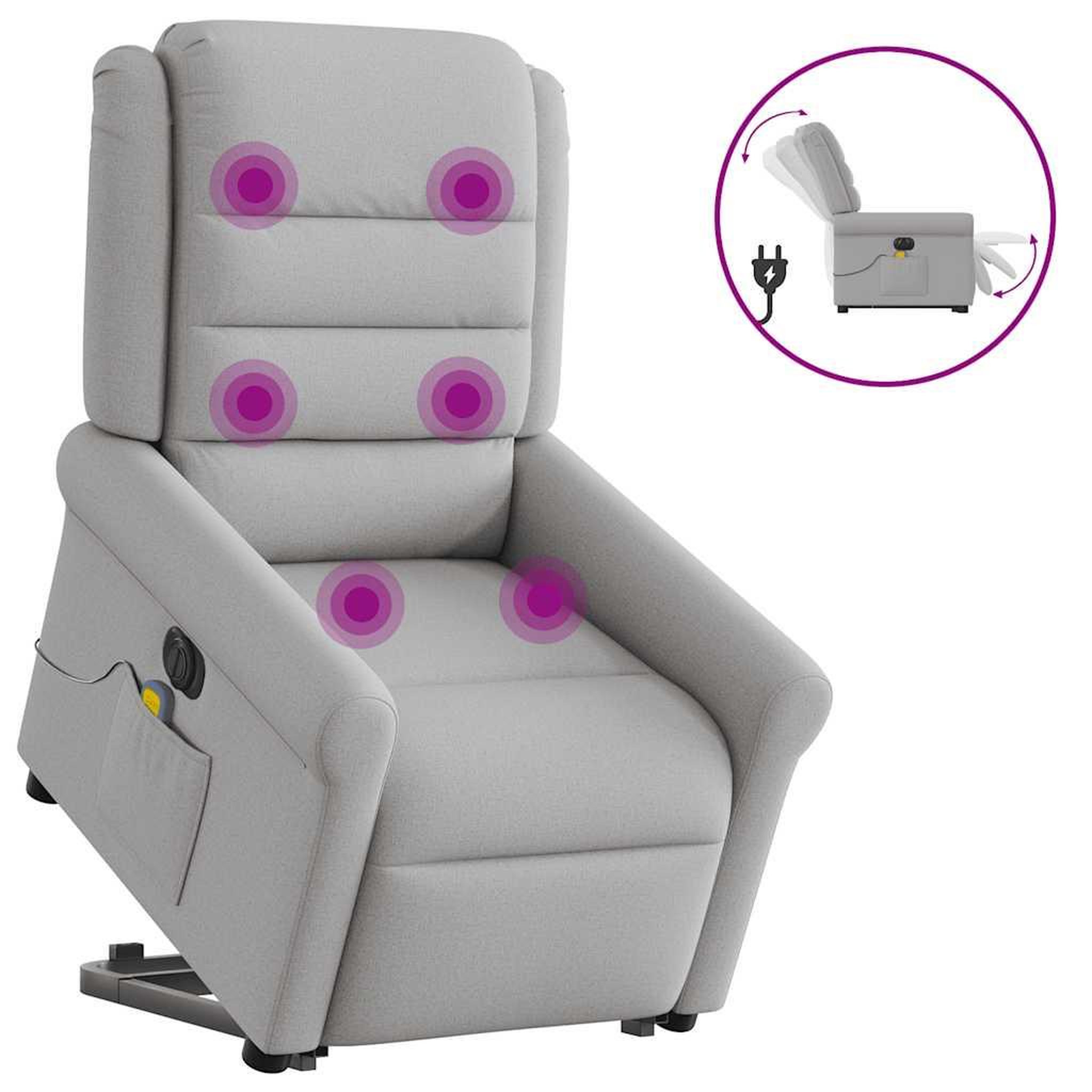 VIDAXL Fauteuil inclinable de massage electrique gris nuage tissu