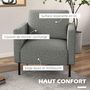 Voir la diapositive 5 : HOMCOM Fauteuil style contemporain grand confort piètement métal noir tissu toucher lin gris chiné