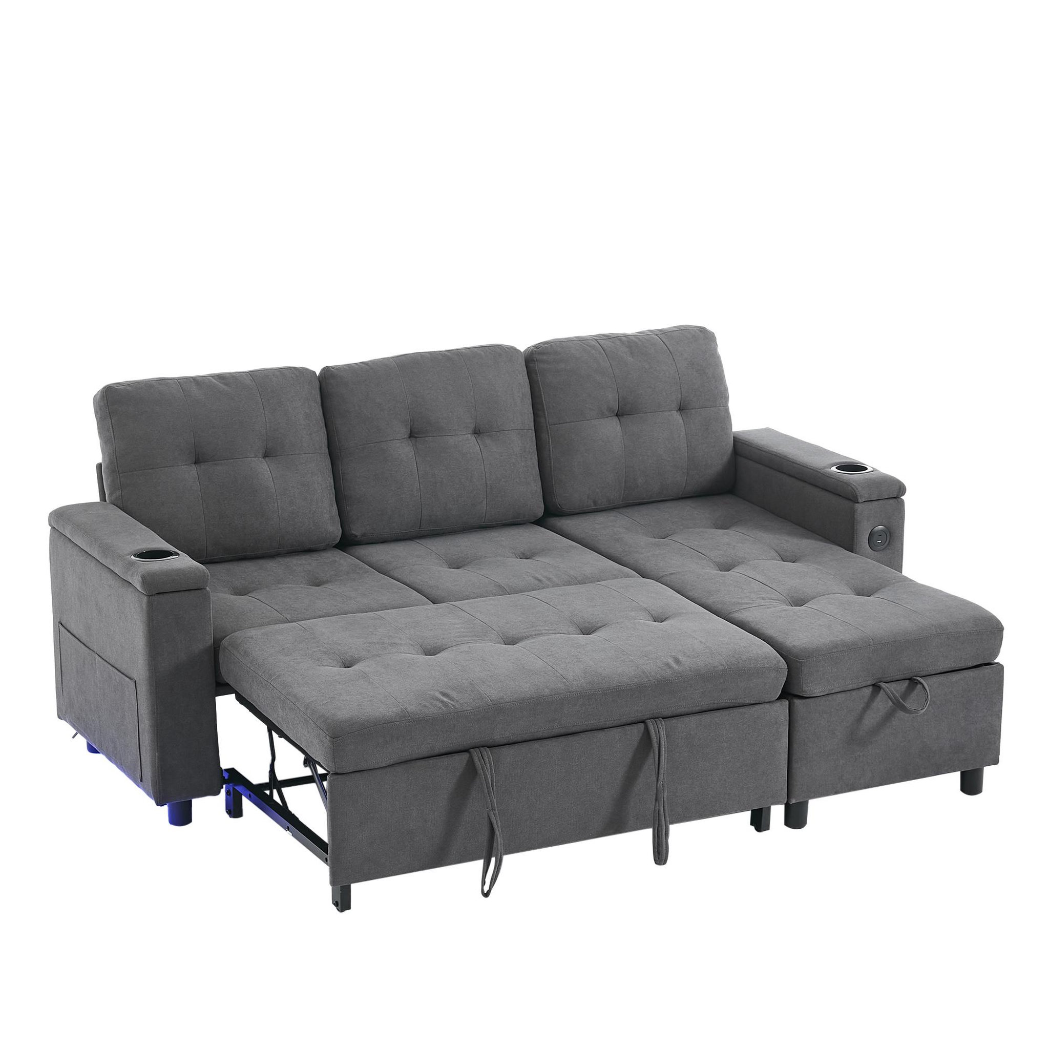 Voir la diapositive 1 : MERAX Canapé d'angle droit convertible 3 places tissu coffre de rangement
