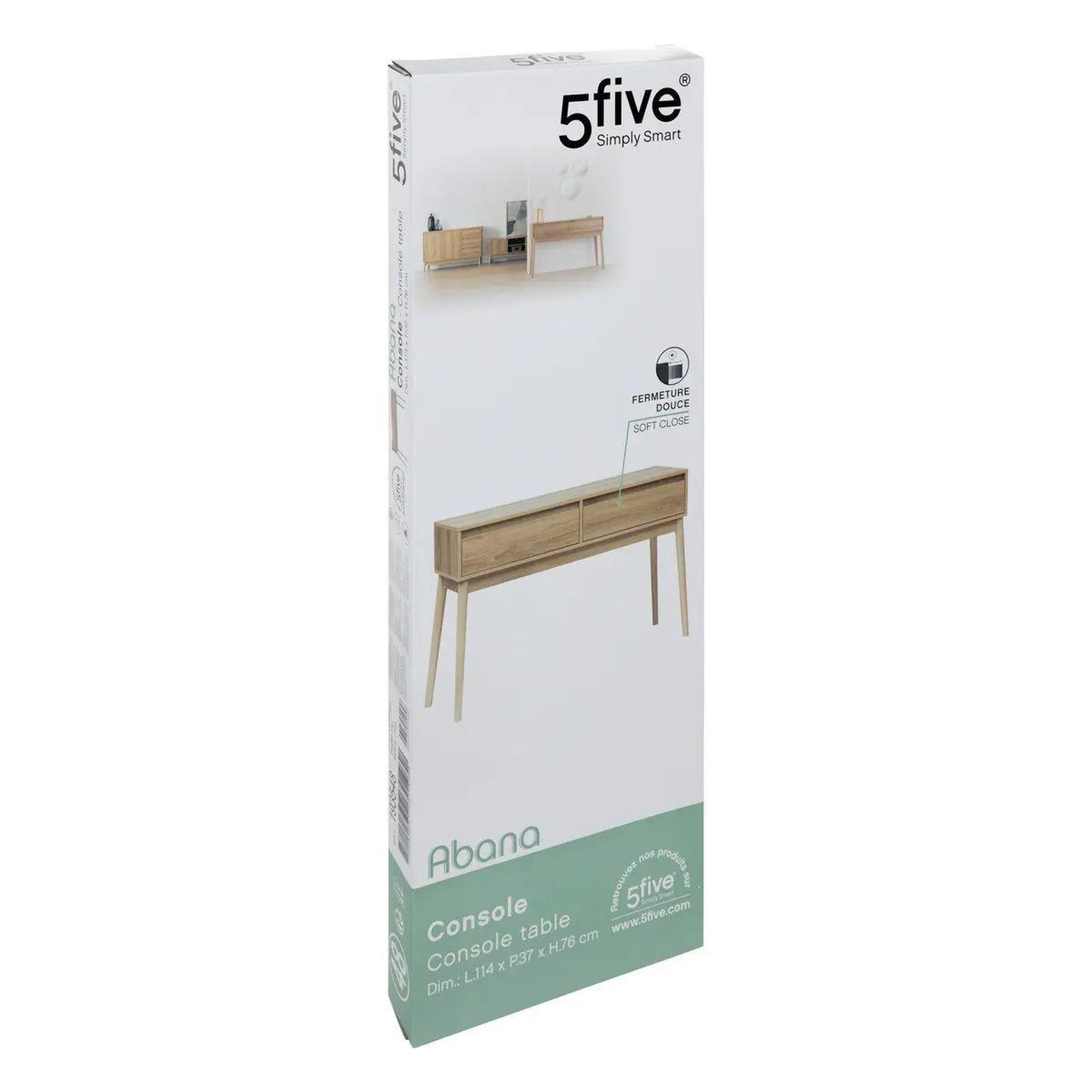 Voir la diapositive 5 : FIVE Console design 2 tiroirs  abana  114cm naturel
