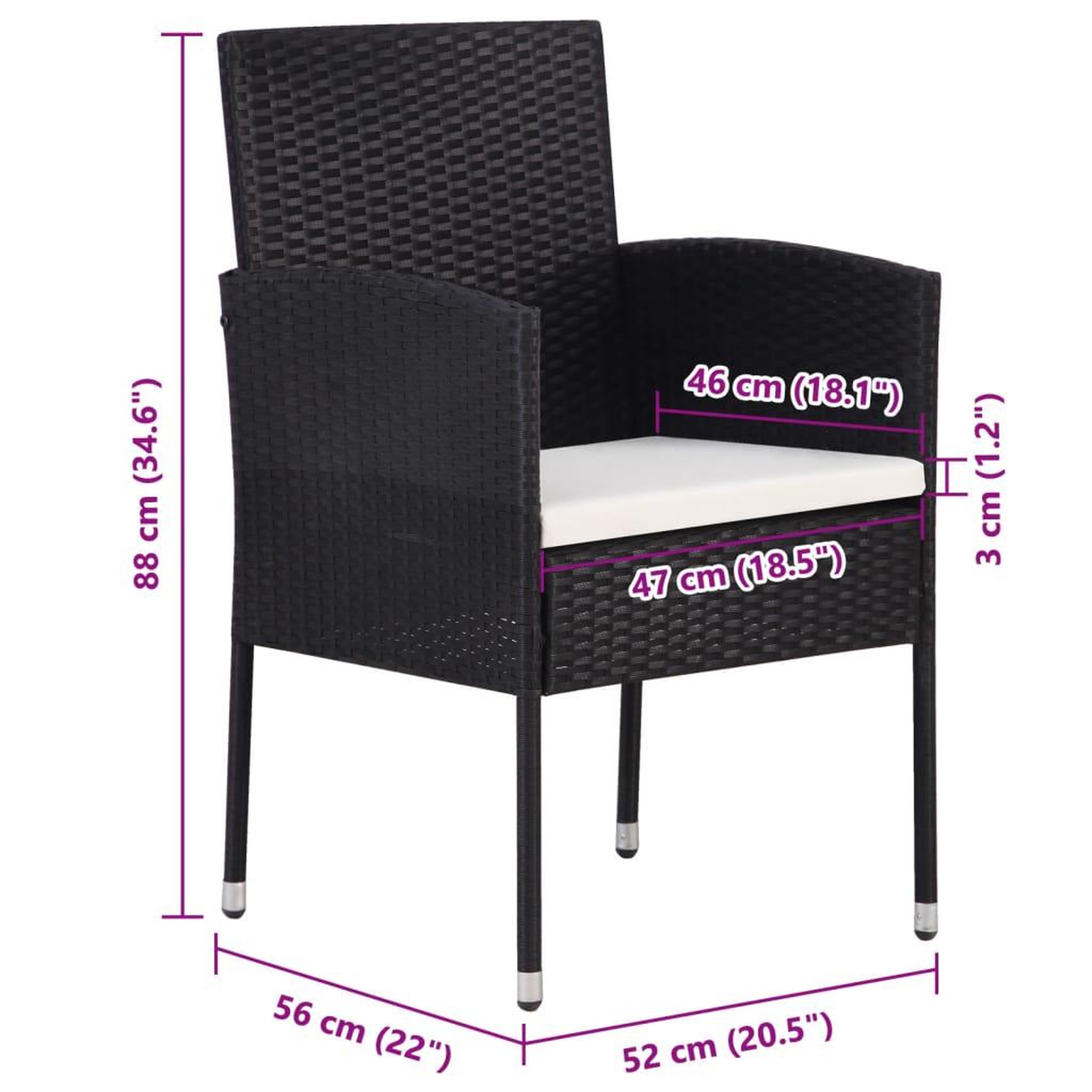 Voir la diapositive 6 : VIDAXL Chaises de jardin coussins blanc creme 4pcs noir resine tressee
