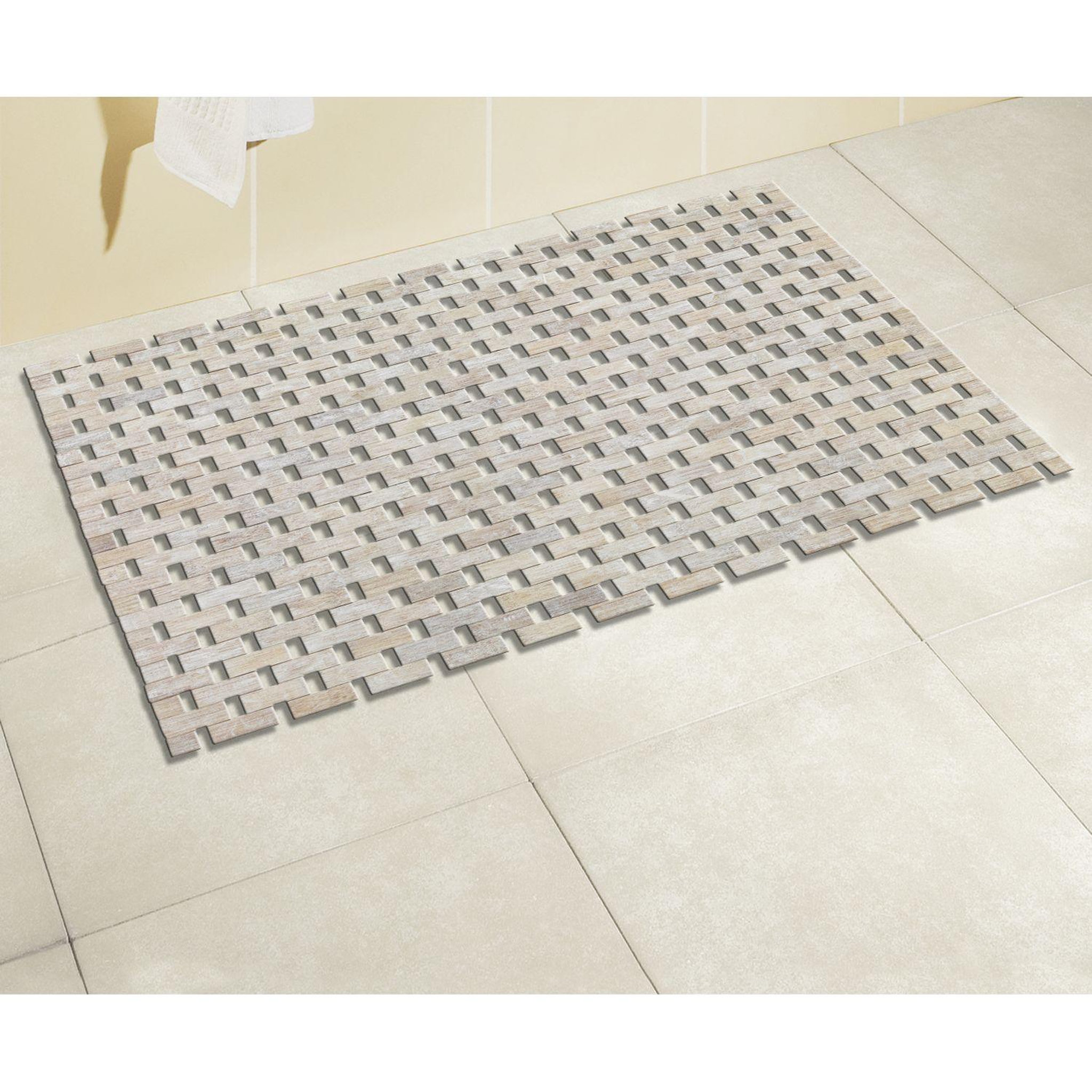 Voir la diapositive 3 : Wenko Tapis de salle de bain design bamboo - l. 50 x l. 80 cm - blanc