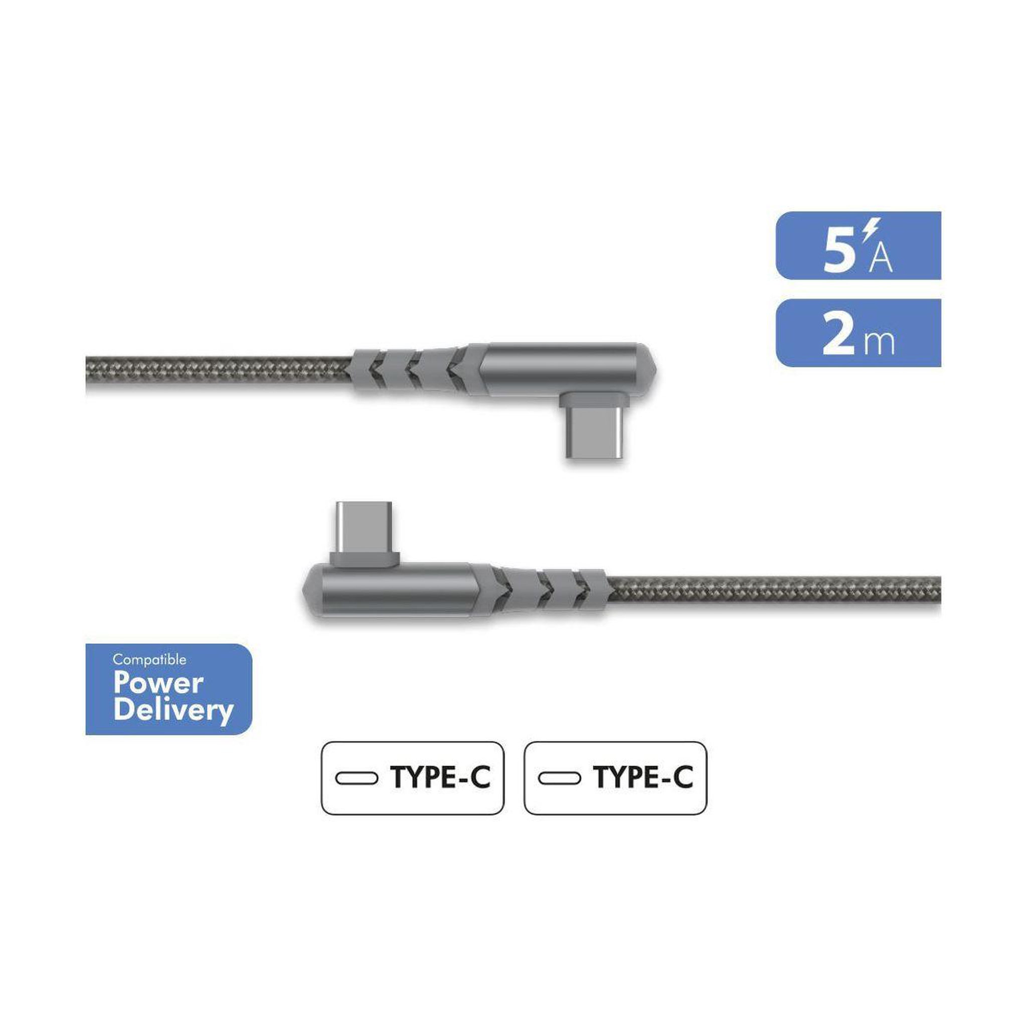 Voir la diapositive 2 : FORCE POWER Câble usb 60w usb-c/ 2 usb-c 2m coudé gris renforc