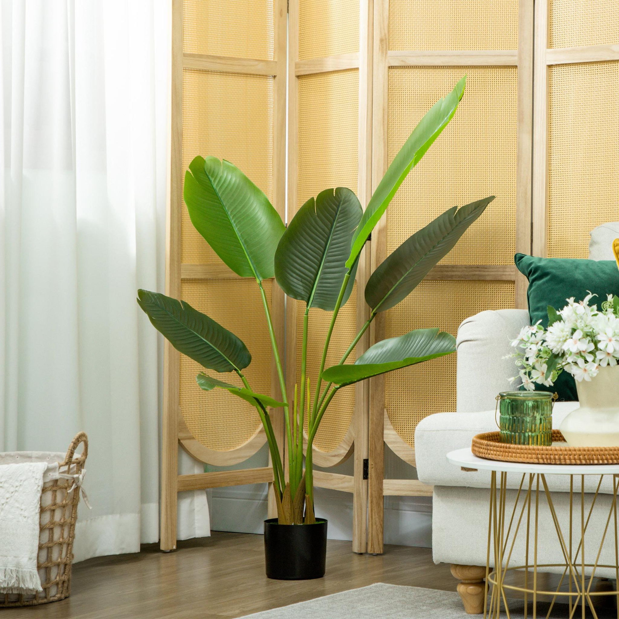 Voir la diapositive 4 : HOMCOM Plante artificielle bananier H.109cm 7 grandes feuilles grand réalisme pot inclus