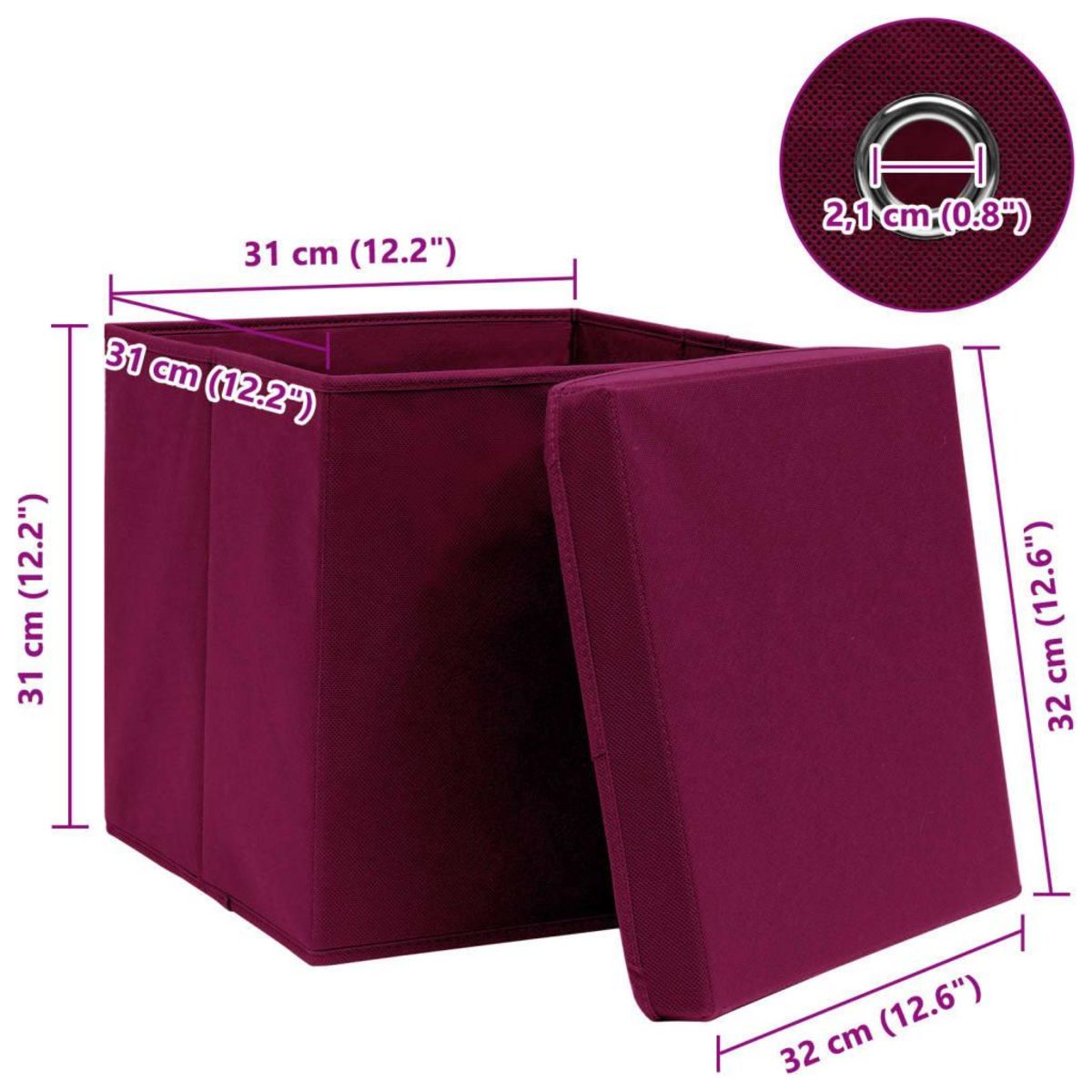 VIDAXL Boîtes de rangement 10 pcs Rouge fonce 32x32x32 cm Tissu