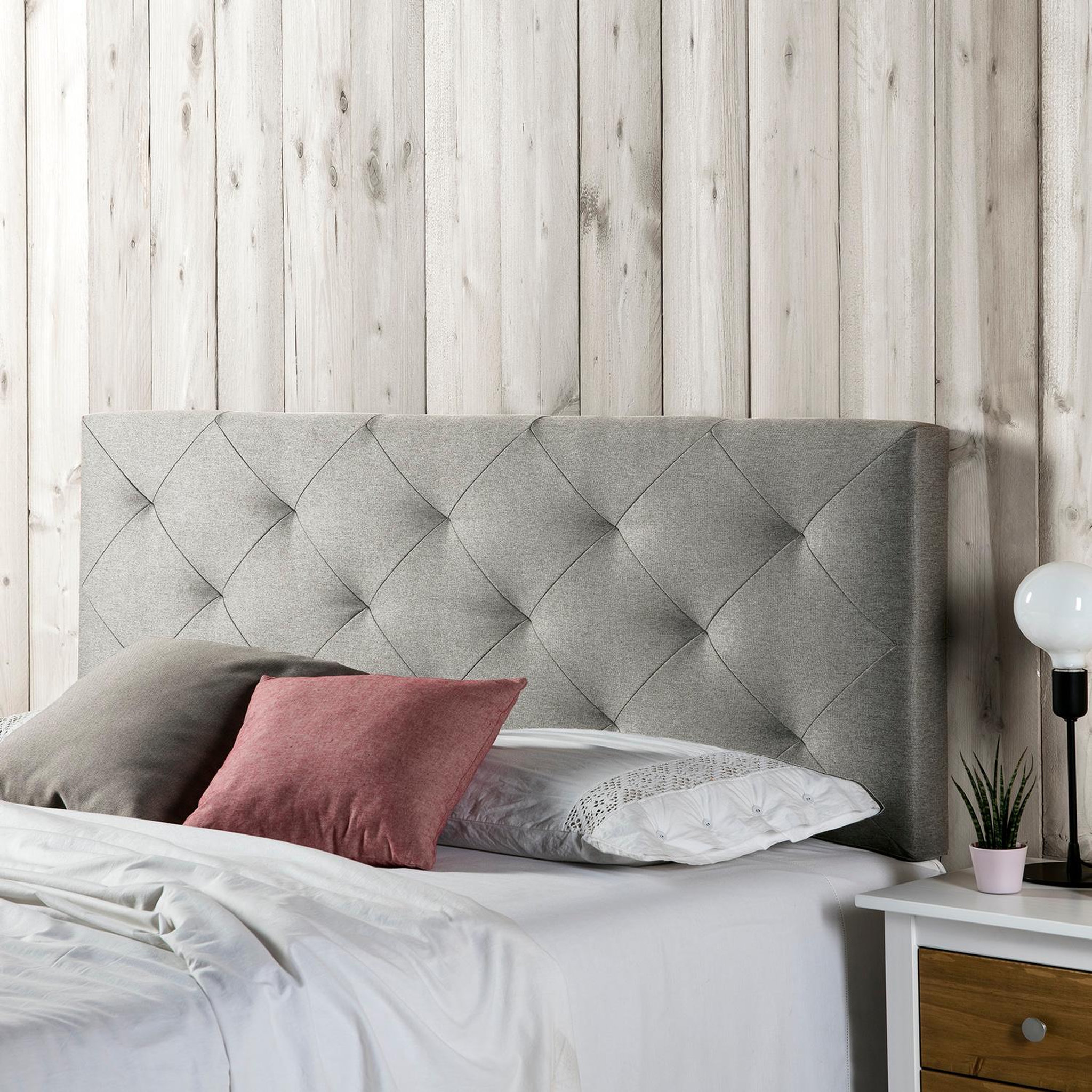 Voir la diapositive 2 : MARCKONFORT Tête de lit Milano 160x60 cm, Losanges en Tissu Gris, 8 cm d'épaisseur