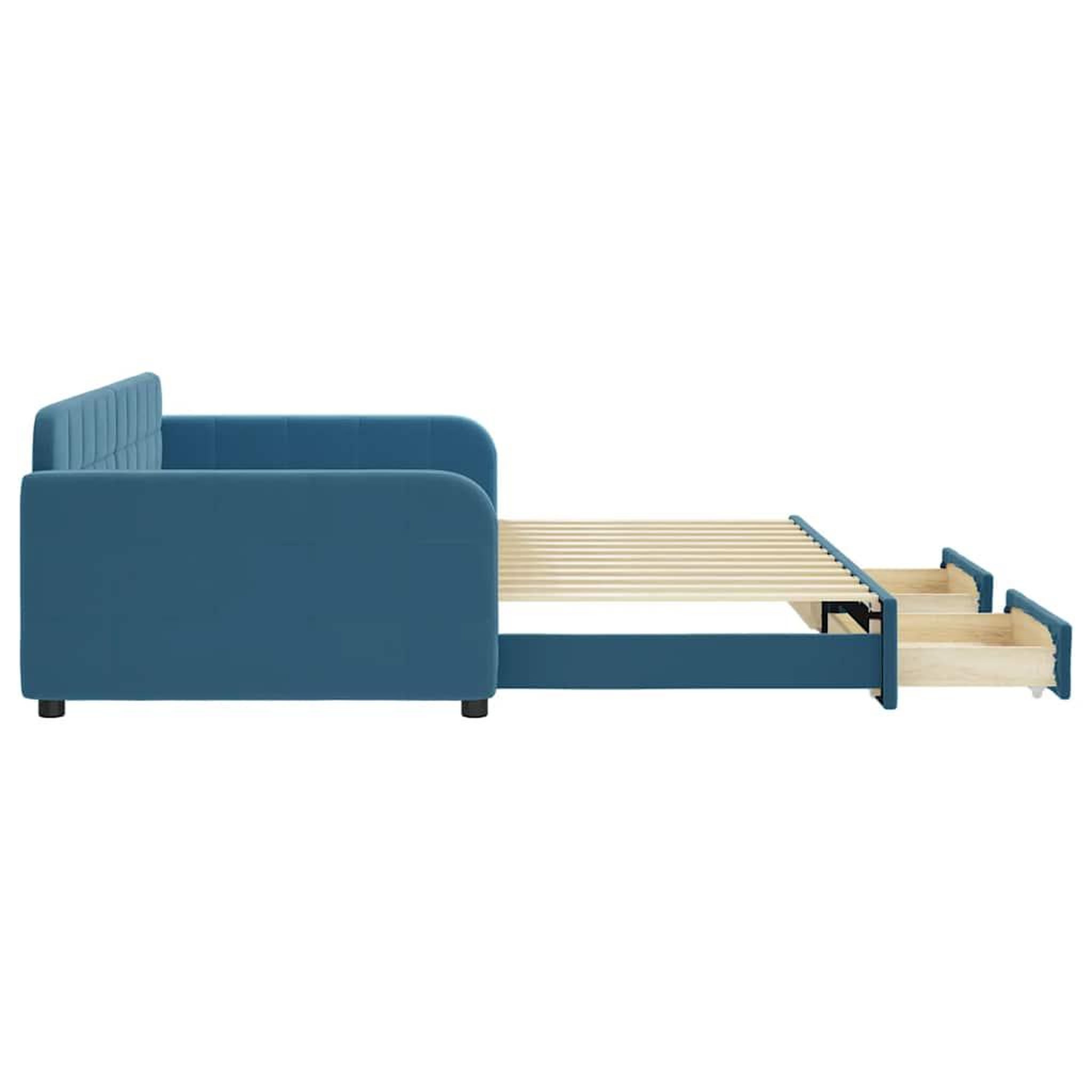 Voir la diapositive 3 : VIDAXL Lit de jour avec gigogne et tiroirs sans matelas bleu 100x200cm