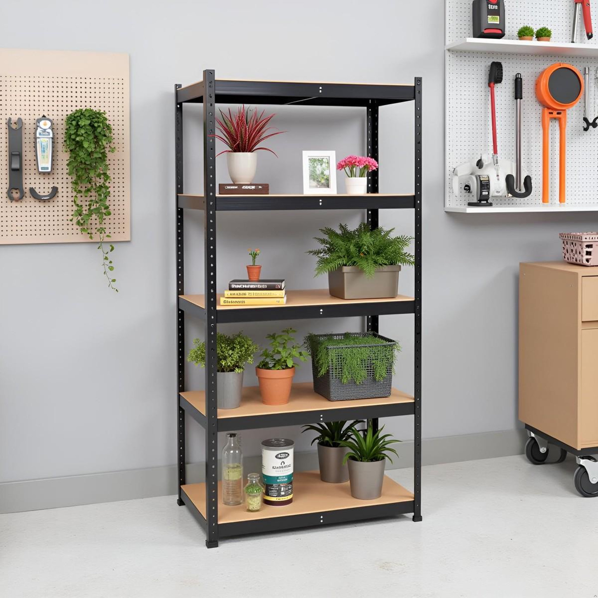Voir la diapositive 4 : INTEC Etagère de rangement noire 90 x 40 x h180cm - rayonnage métal haute qualité 5 plateaux charges lourdes 1500kg intec