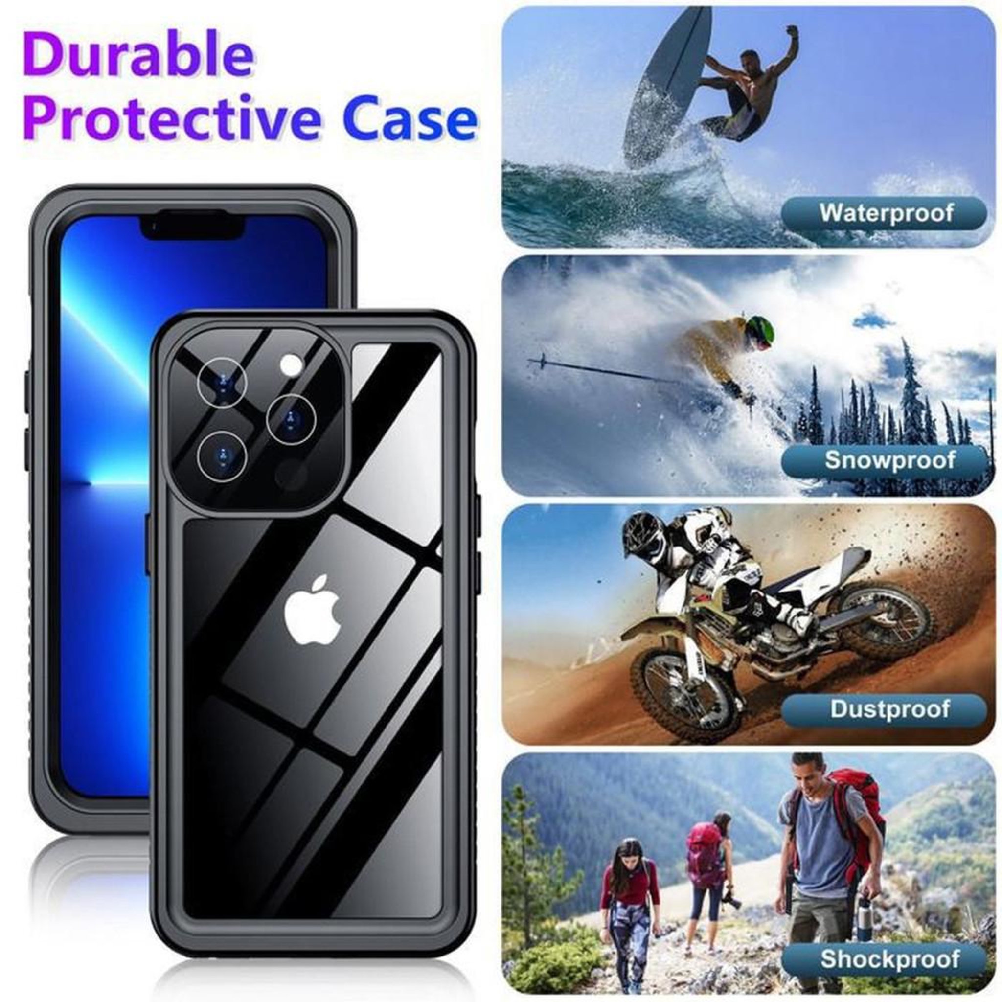 Voir la diapositive 6 : Coque iPhone 13 Pro Max étanche IP68 antichoc noire compatible MagSafe avec protection écran et objectif