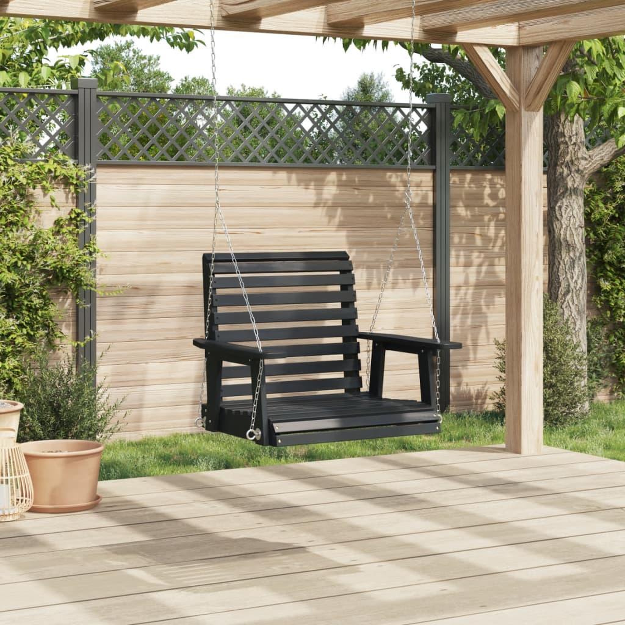 Voir la diapositive 3 : VIDAXL Chaise balançoire de jardin chaînes en metal bois massif sapin