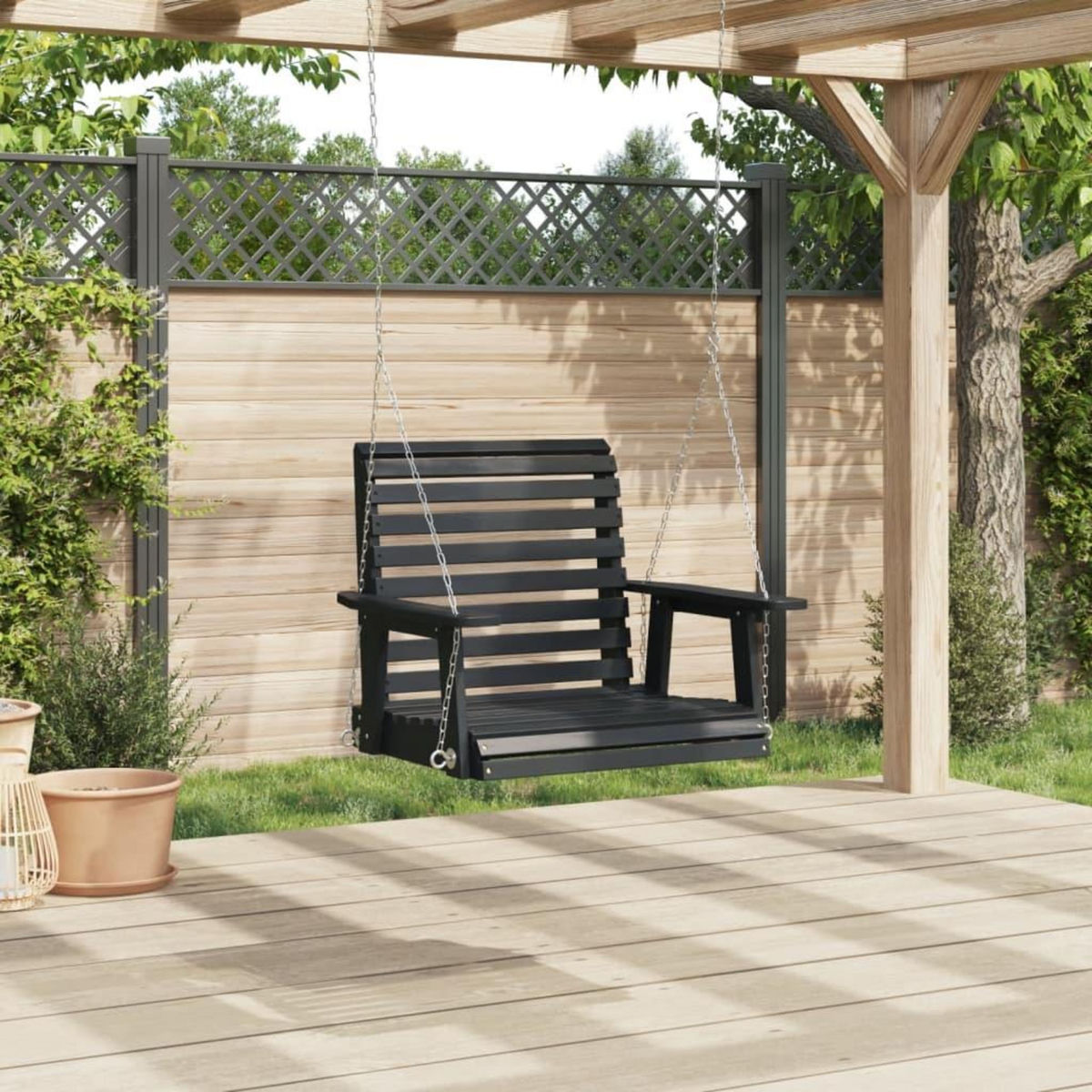 VIDAXL Chaise balançoire de jardin chaînes en metal bois massif sapin