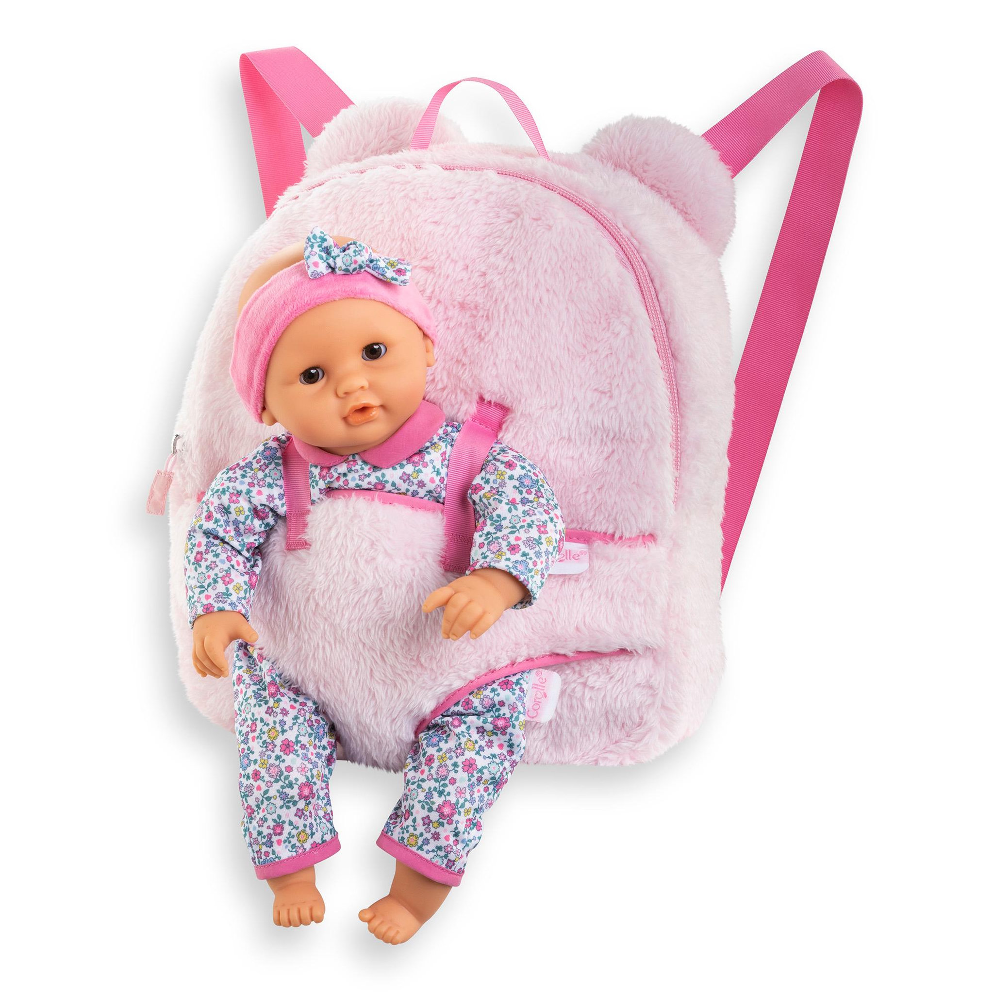 Voir la diapositive 2 : Corolle Sac à Dos Porte-Poupon Peluche Rose pour poupon 30 cm