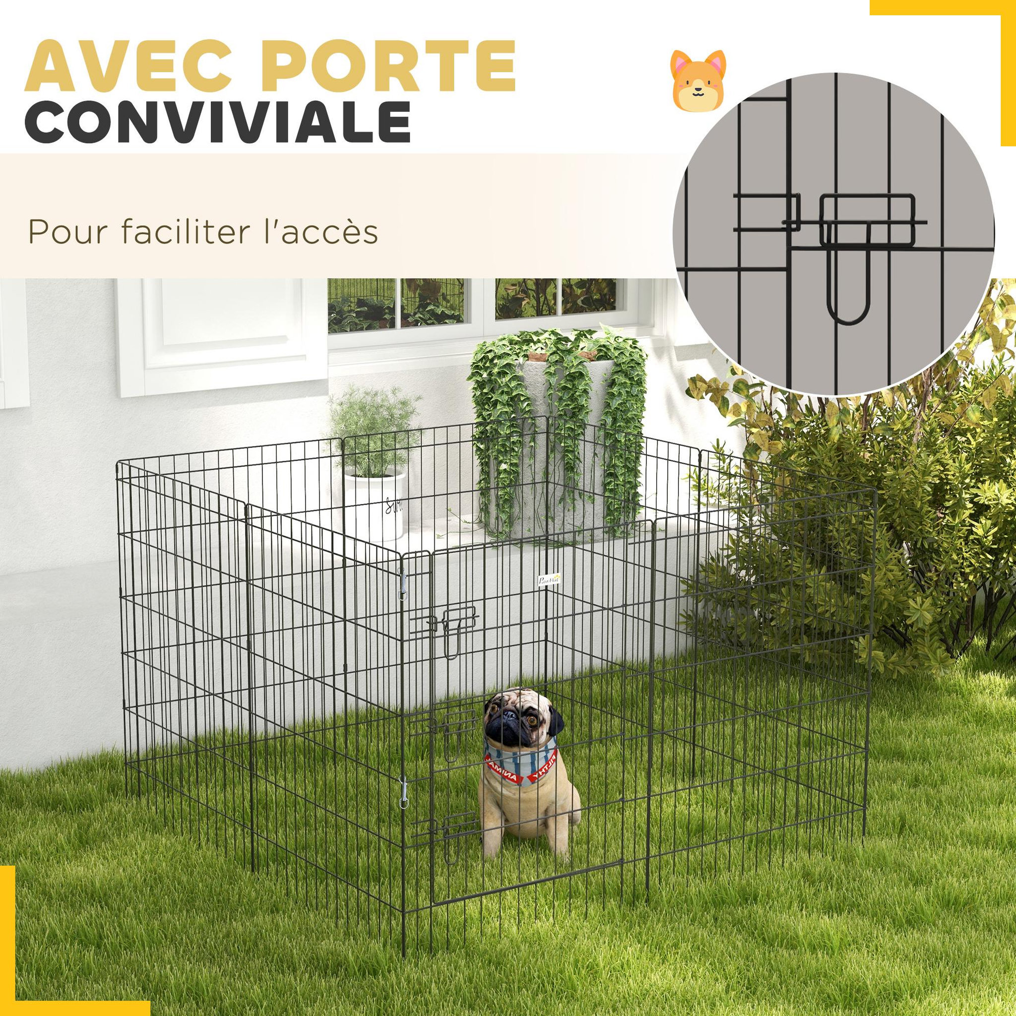 Voir la diapositive 6 : PAWHUT Parc enclos modulable chien - porte verrouillable, 8 panneaux 61 x 91 cm - métal noir
