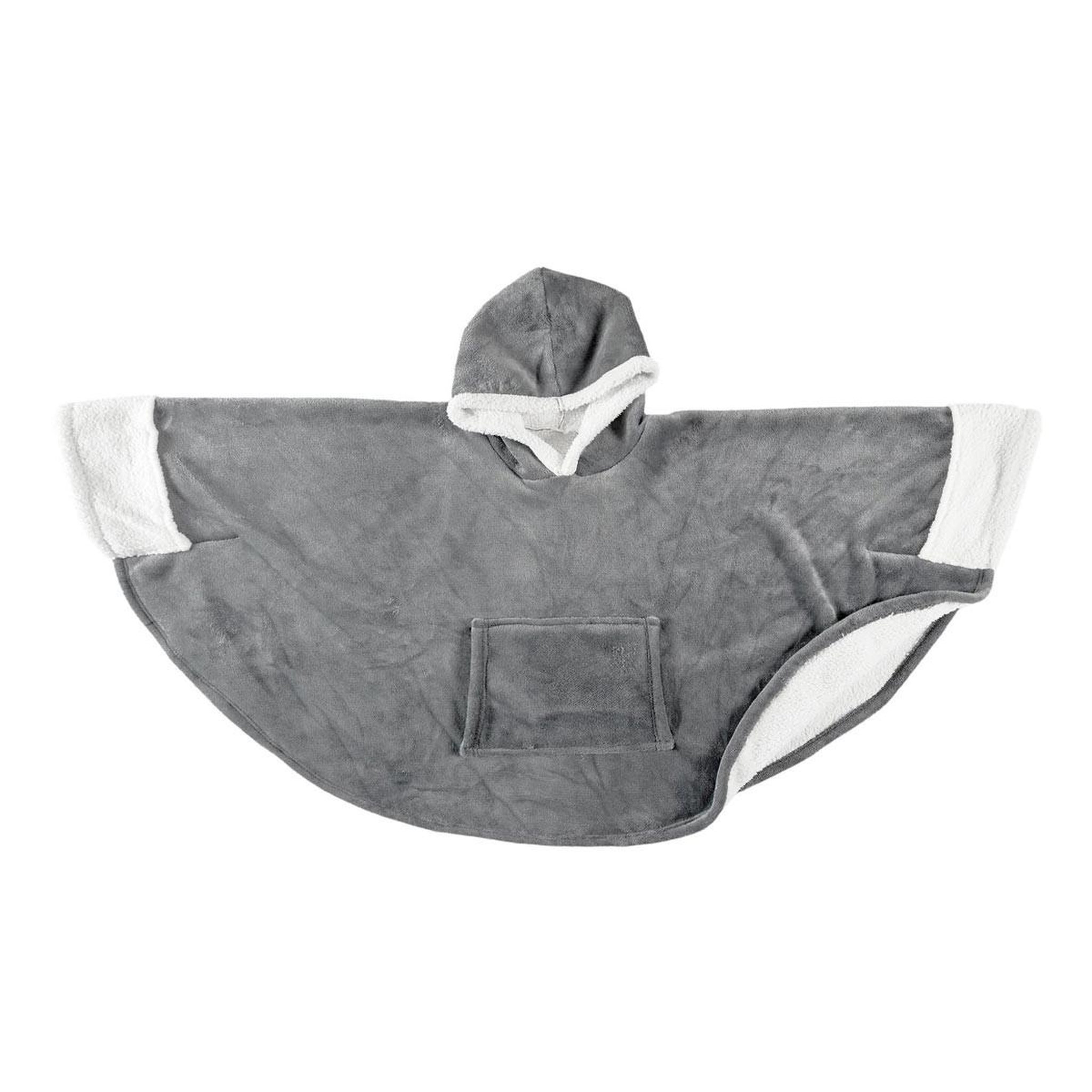 The Home Deco Factory Plaid poncho à capuche  sherpa  100x150cm gris foncé