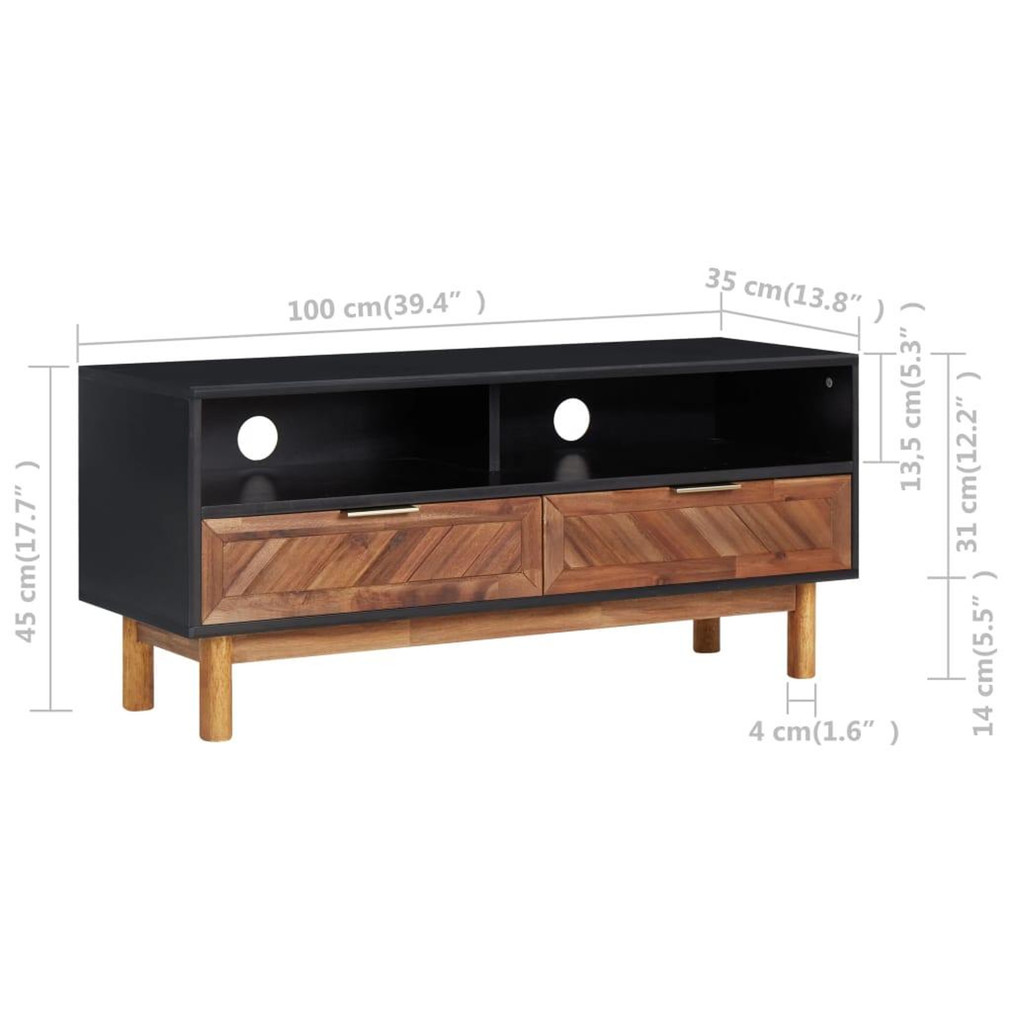 Voir la diapositive 6 : VIDAXL Meuble tv 100x35x45 cm bois d'acacia massif et mdf