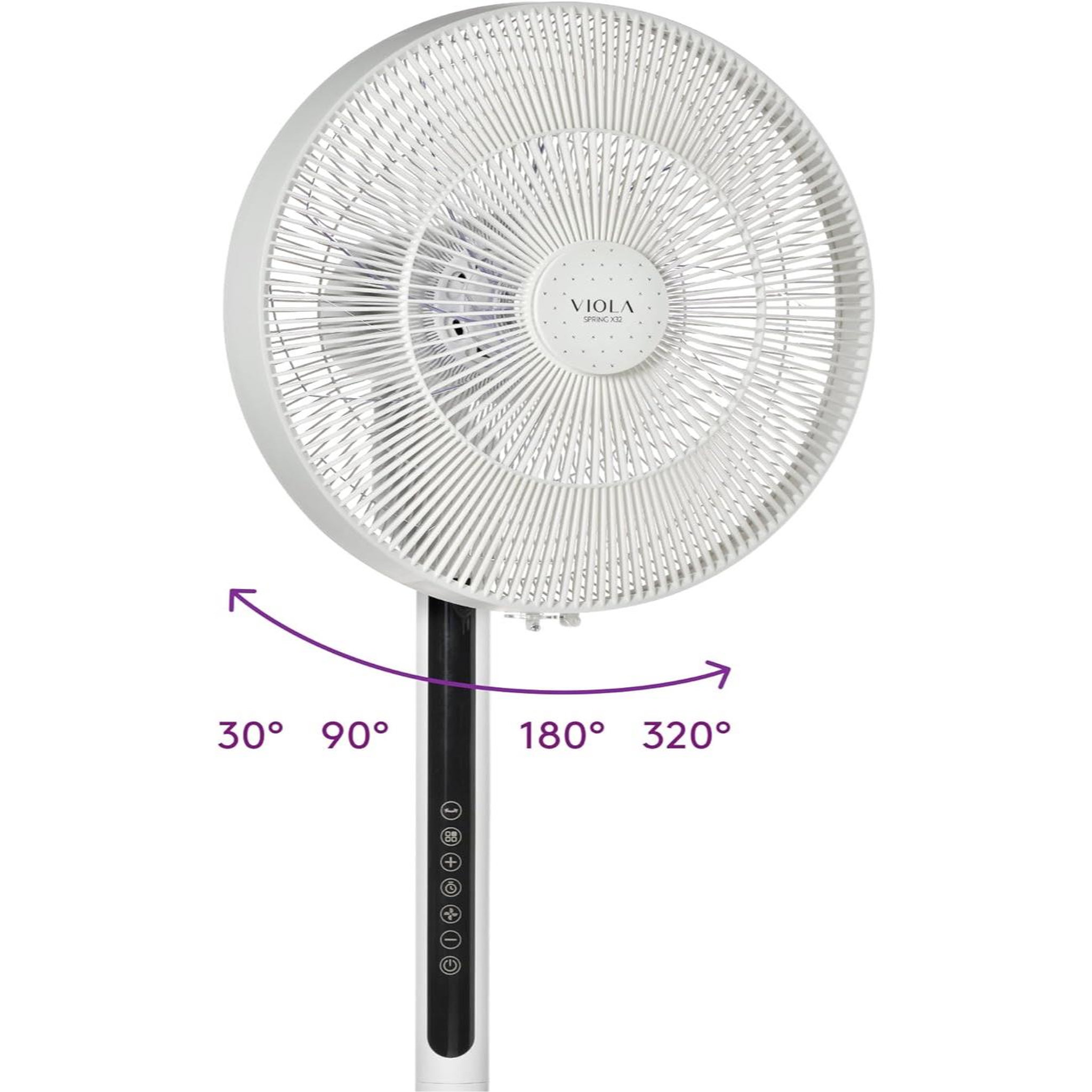 Voir la diapositive 4 : VIOLA Spring X32 Ventilateur sur Pied Silencieux avec Télécommande, Moteur Brushless Économie, Puissant Flux d'air, 32 Vitesses, Oscillant 320°, Hauteur réglable, Incliner vers le haut 90°, Minuterie