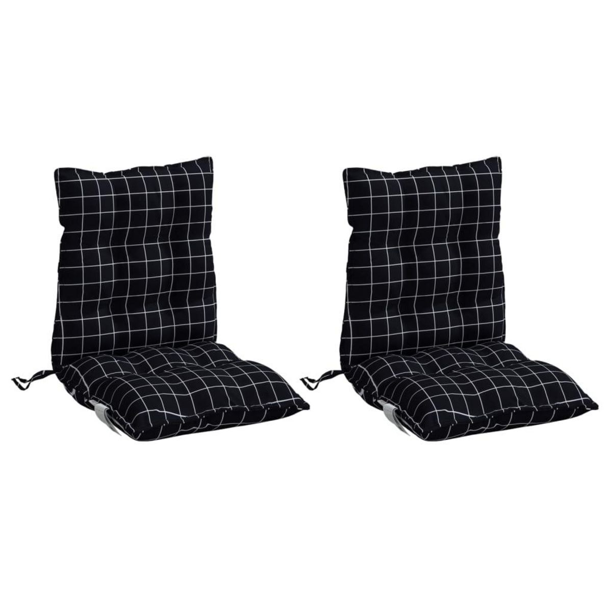 VIDAXL Coussins de chaise a dossier bas lot de 2 motif a carreaux noir