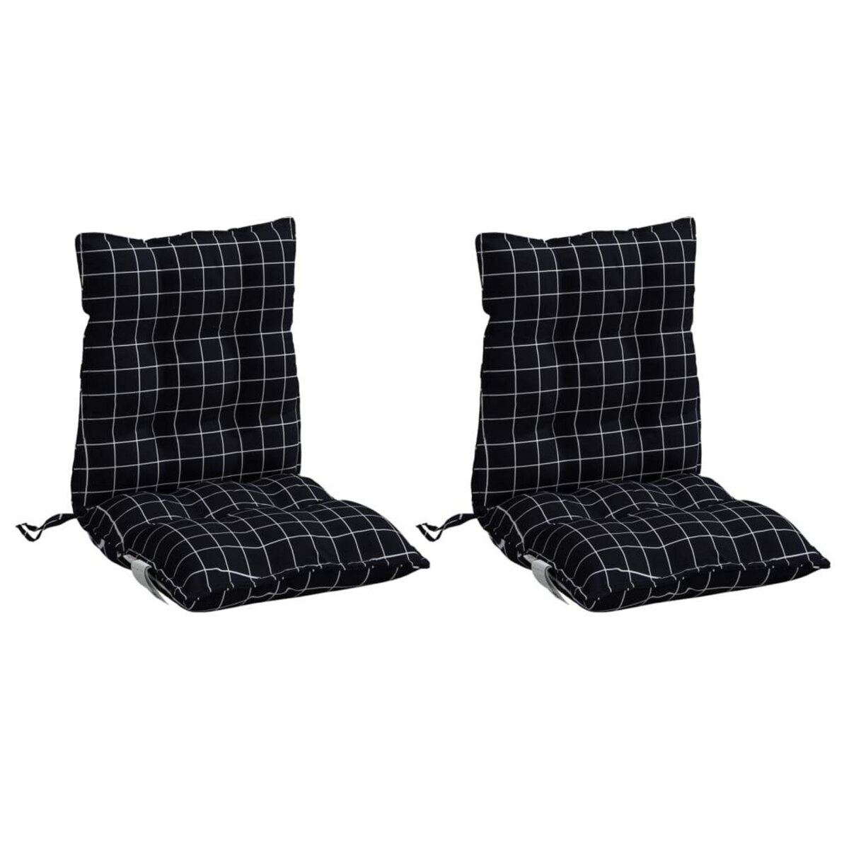 VIDAXL Coussins de chaise a dossier bas lot de 2 motif a carreaux noir