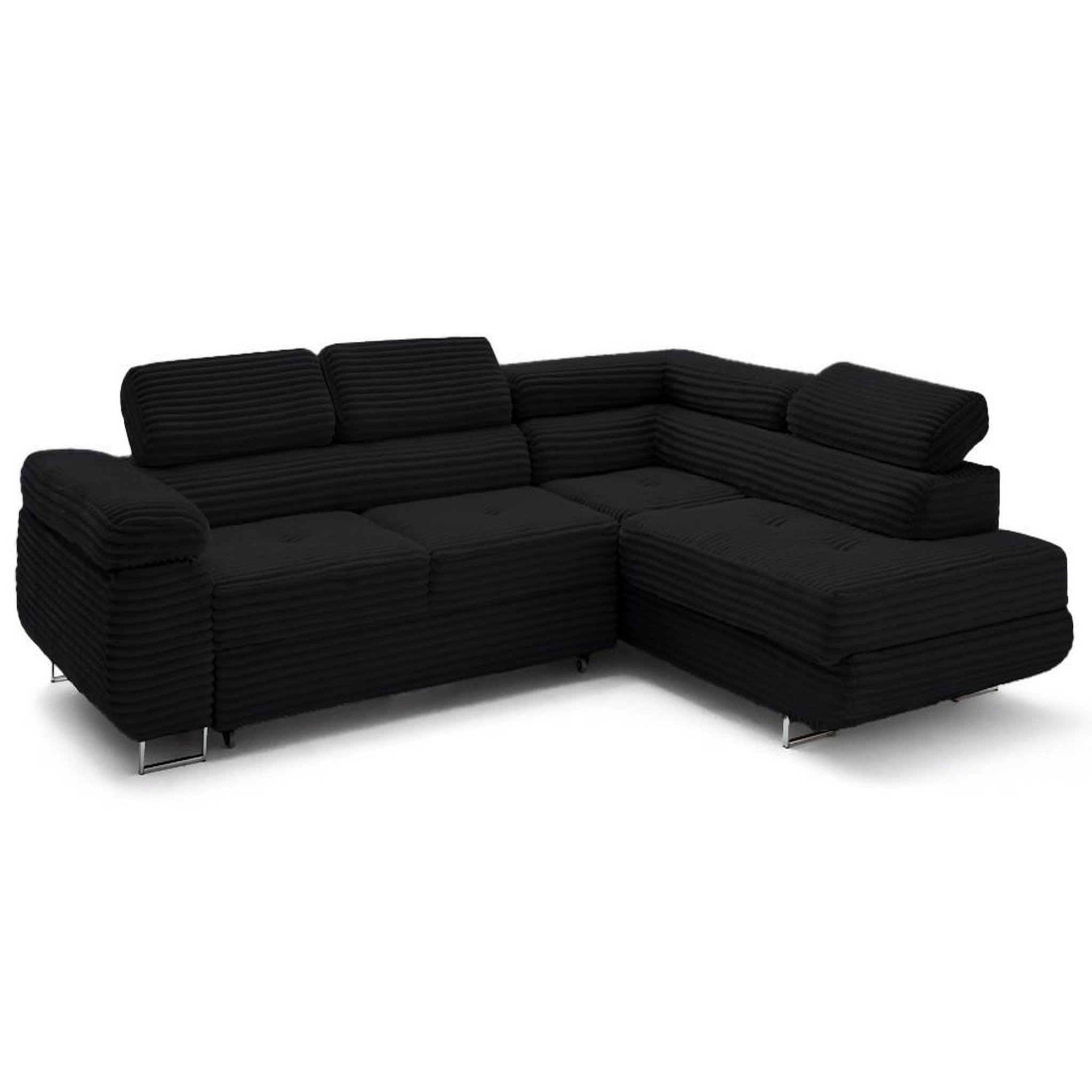 Voir la diapositive 2 : LISA DESIGN Zaria - canapé d'angle droit 5 places convertible avec coffre et têtières en velours côtelé grosses côtes