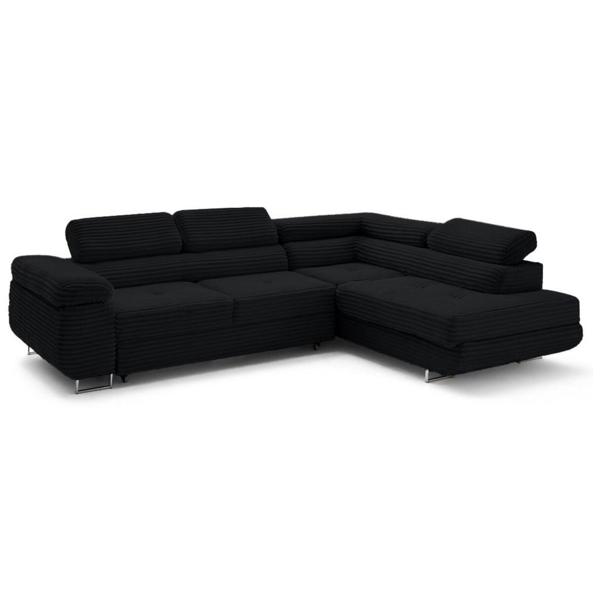 LISA DESIGN Zaria - canapé d'angle droit 5 places convertible avec coffre et têtières en velours côtelé grosses côtes