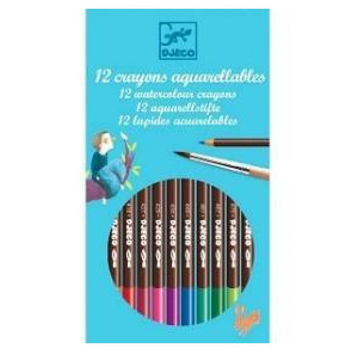 Djeco 12 Crayons Aquarellables classique