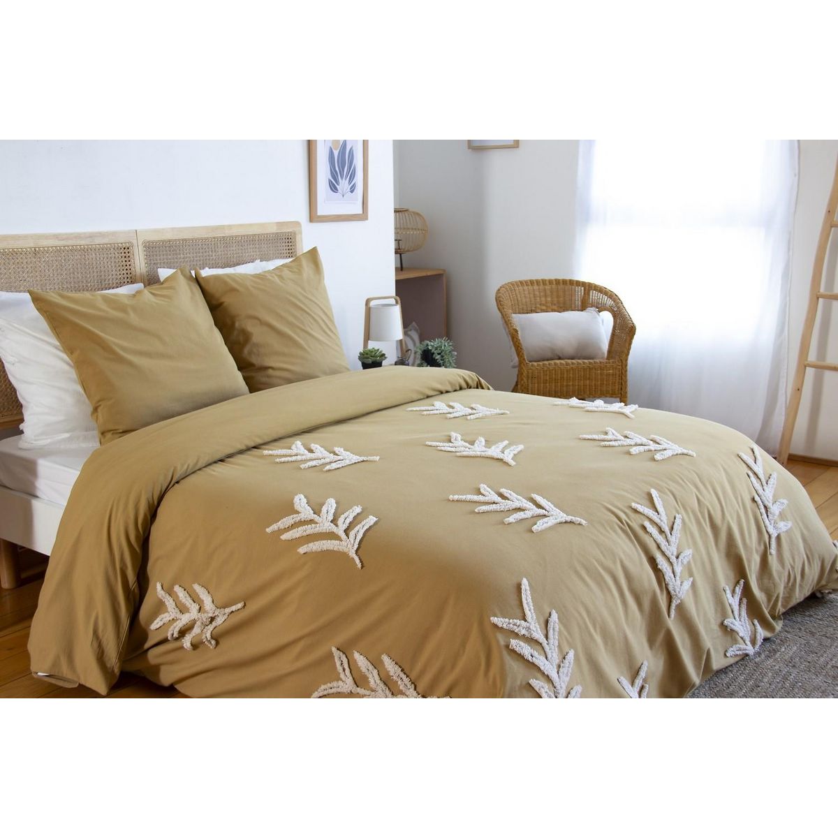 Home collection Parure de couette tuftées en coton lavé - feuillu