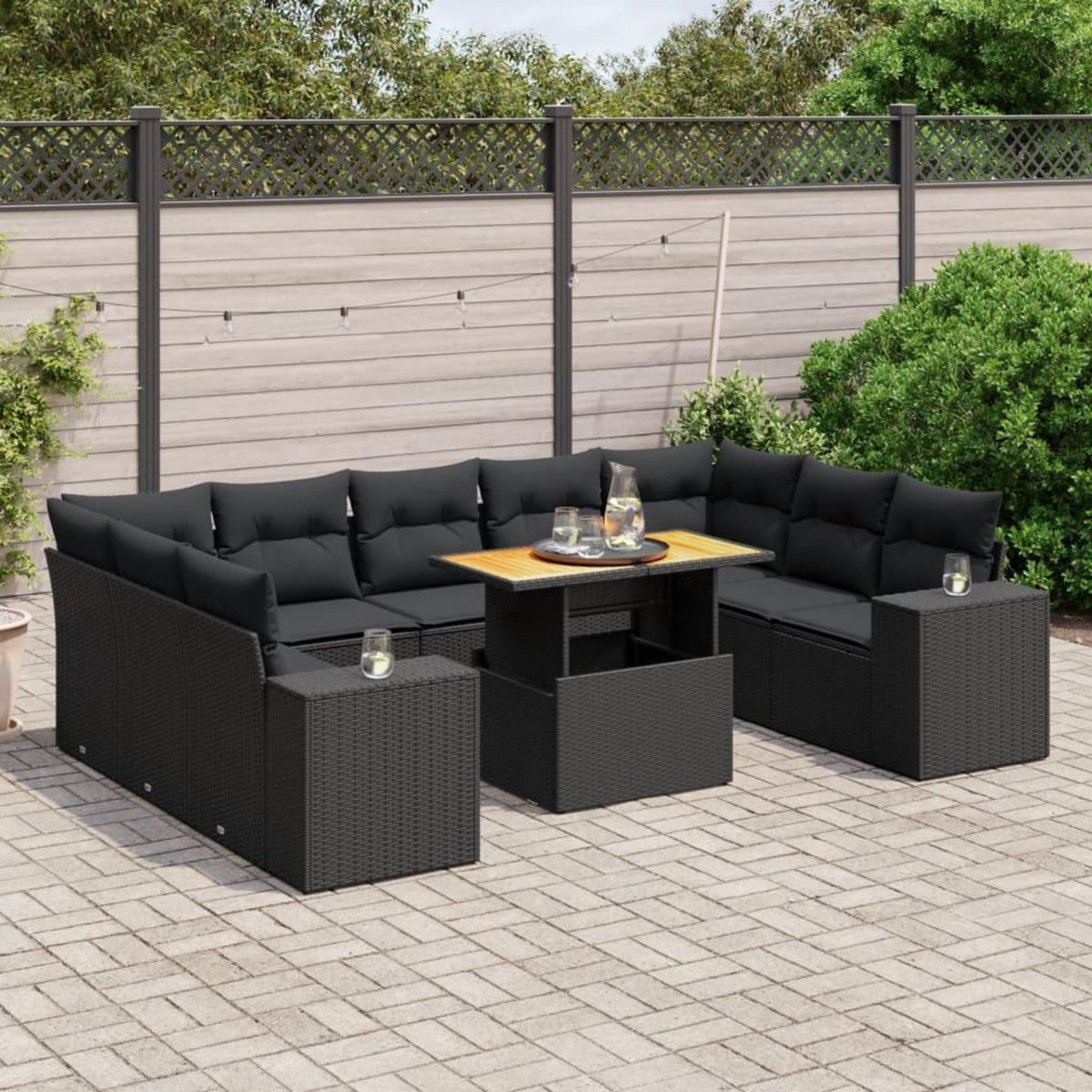 VIDAXL Salon de jardin 10 pcs avec coussins noir resine tressee