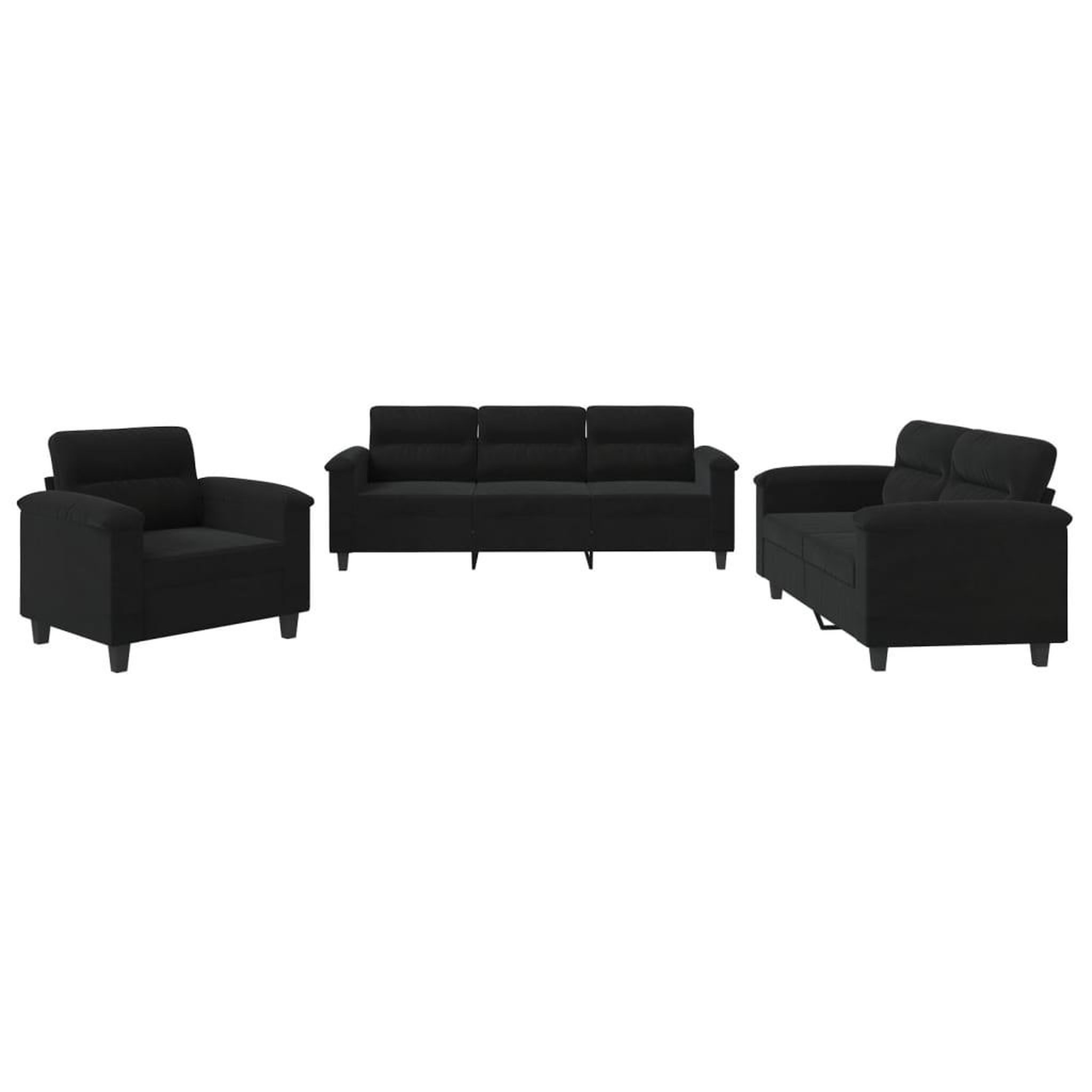 Voir la diapositive 2 : VIDAXL Ensemble de canapes 3 pcs avec coussins noir tissu microfibre