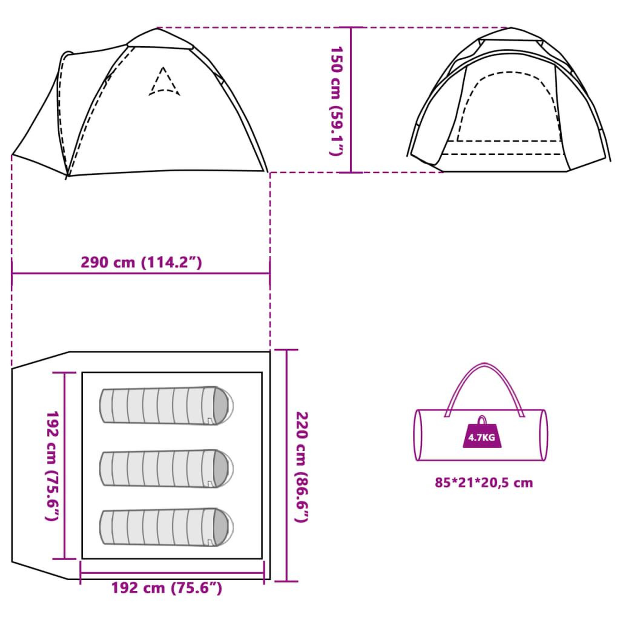 Voir la diapositive 6 : VIDAXL Tente de camping a dome 3 personnes liberation rapide