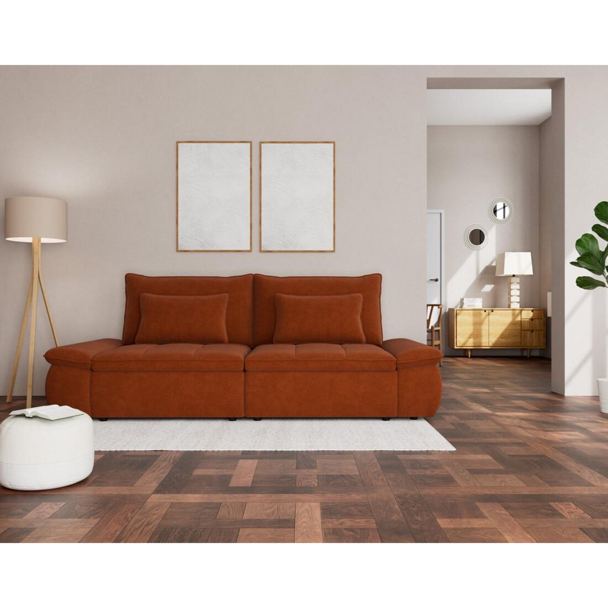 LISA DESIGN Elvona - canapé droit 3 places convertible avec coffre en tissu texturé