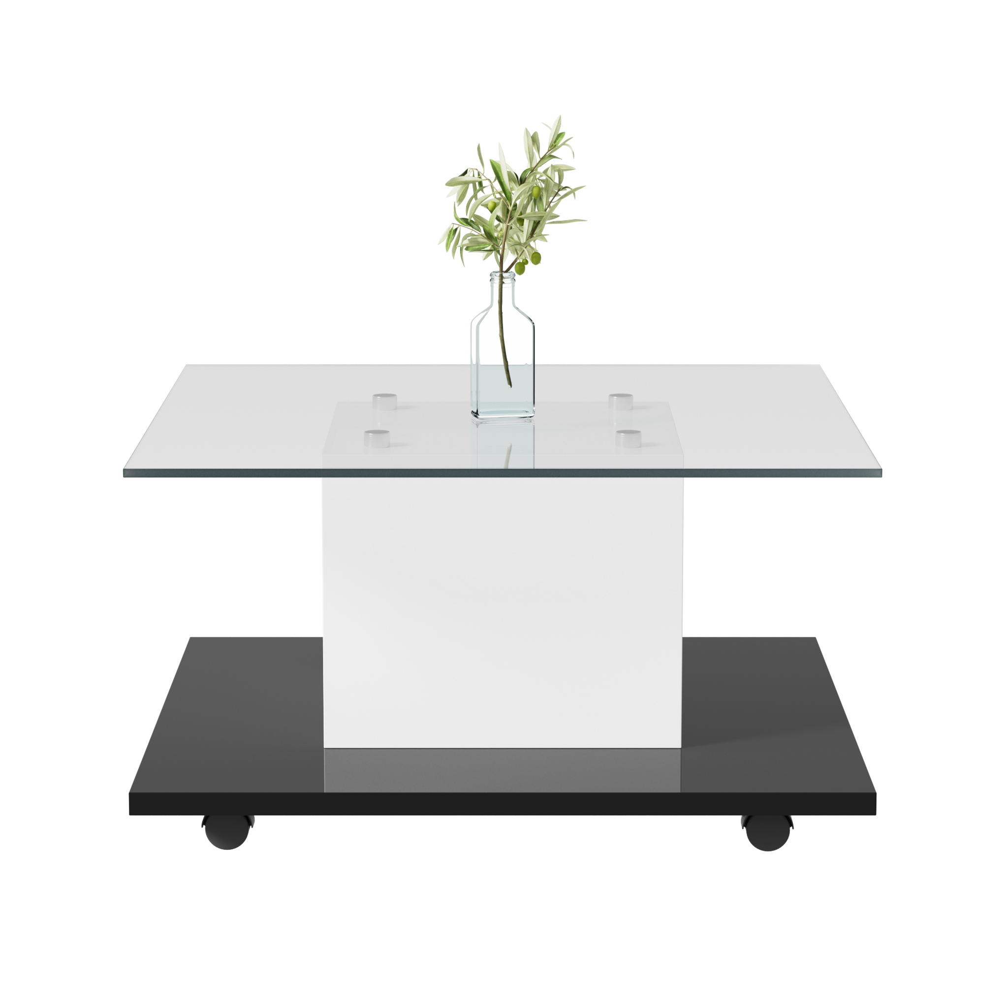 MERAX Table Basse Brillante Avec LED, Plateau En Verre Et Roues Pivotantes Amovibles