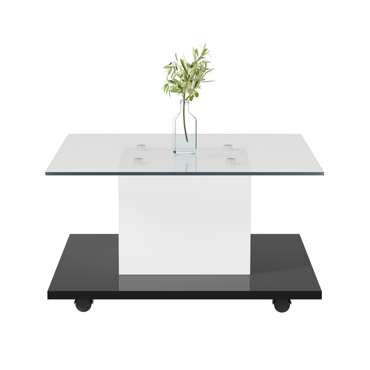 MERAX Table Basse Brillante Avec LED, Plateau En Verre Et Roues Pivotantes Amovibles