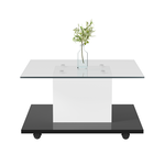 MERAX Table Basse Brillante Avec LED, Plateau En Verre Et Roues Pivotantes Amovibles