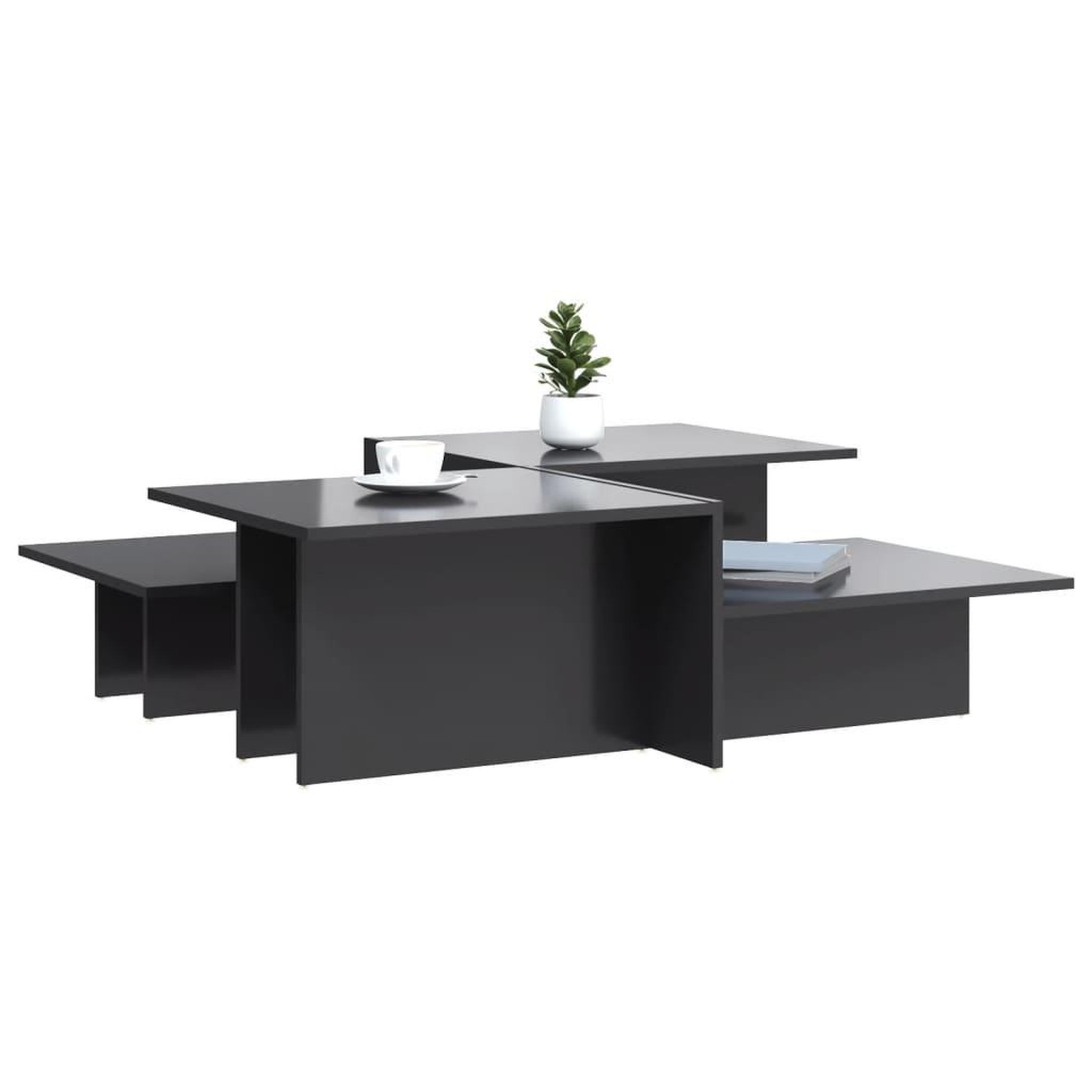 Voir la diapositive 3 : VIDAXL Tables basses 2 pcs gris brillant bois d'ingenierie