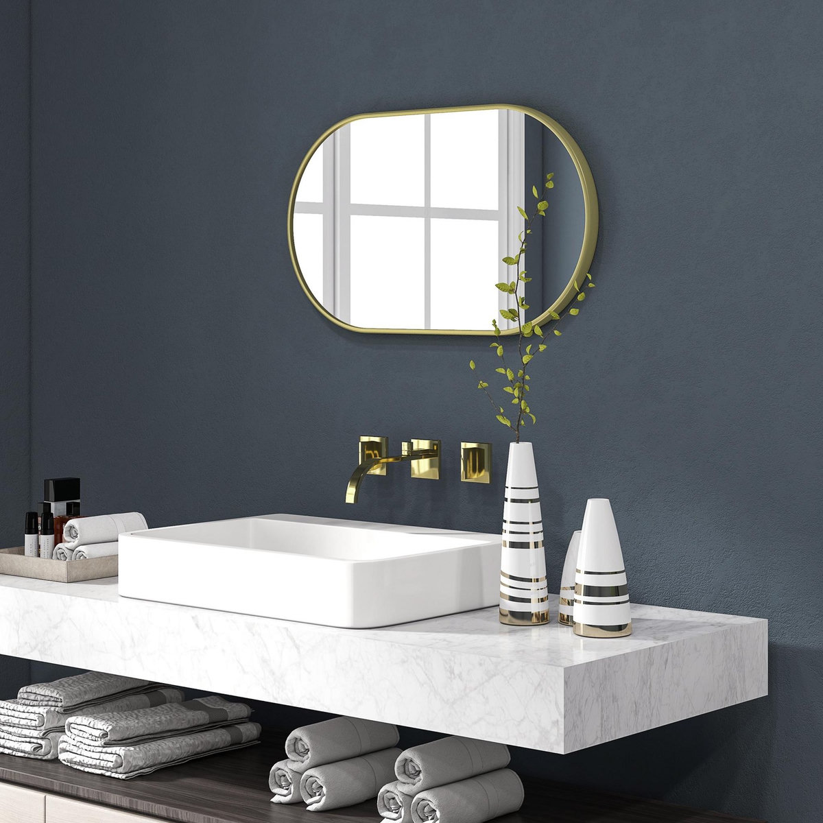 HOMCOM Miroir mural ovale dim. 40L x 70H cm, cadre alu. doré