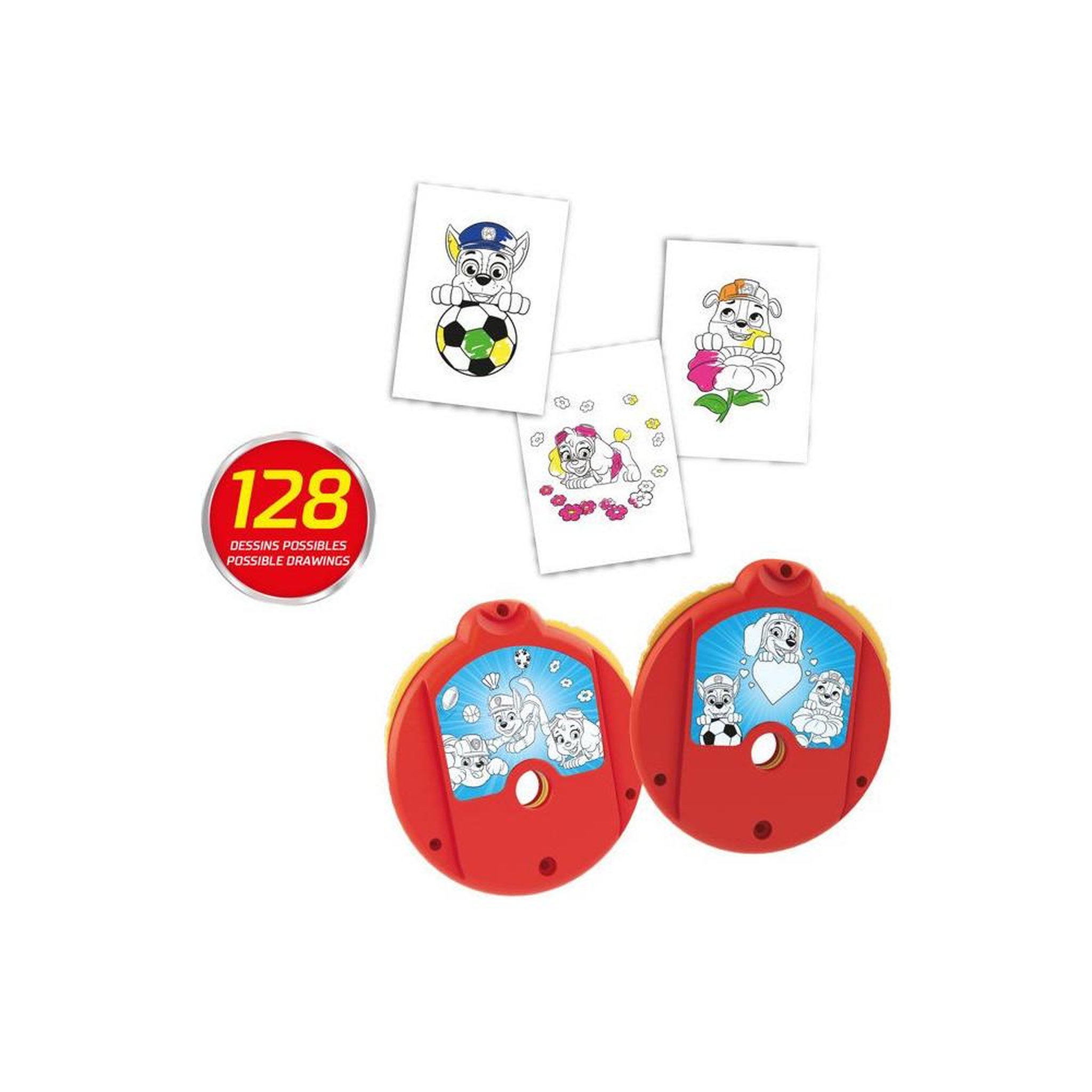 Voir la diapositive 3 : SMOBY Projecteur de dessin pour enfants paw patrol bleu et rouge, mise au point et orientation réglables, pieds antidérapants, système à disques 128 modèles