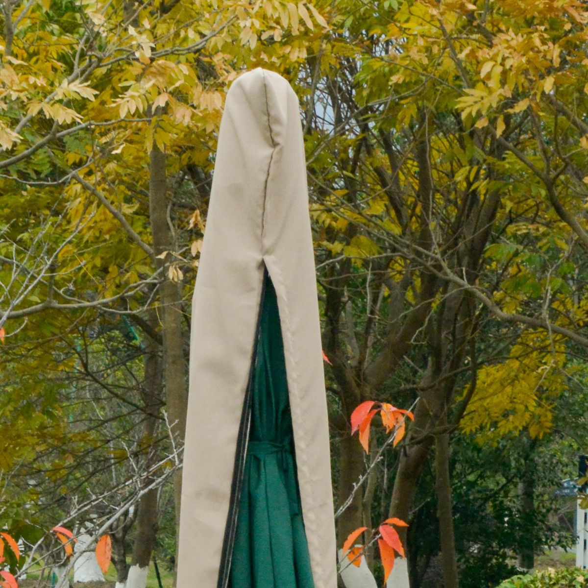 OUTSUNNY Housse de protection imperméable pour parasol droit avec fermeture éclair et cordon de serrage polyester oxford kaki léger