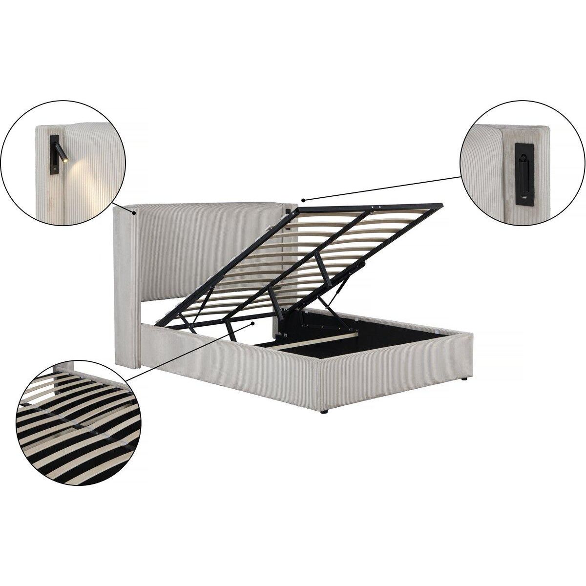 Habitat et Jardin Lit double en velours côtelé avec coffre et lampe intégré  Cortina  - 160 x 200 cm - Beige